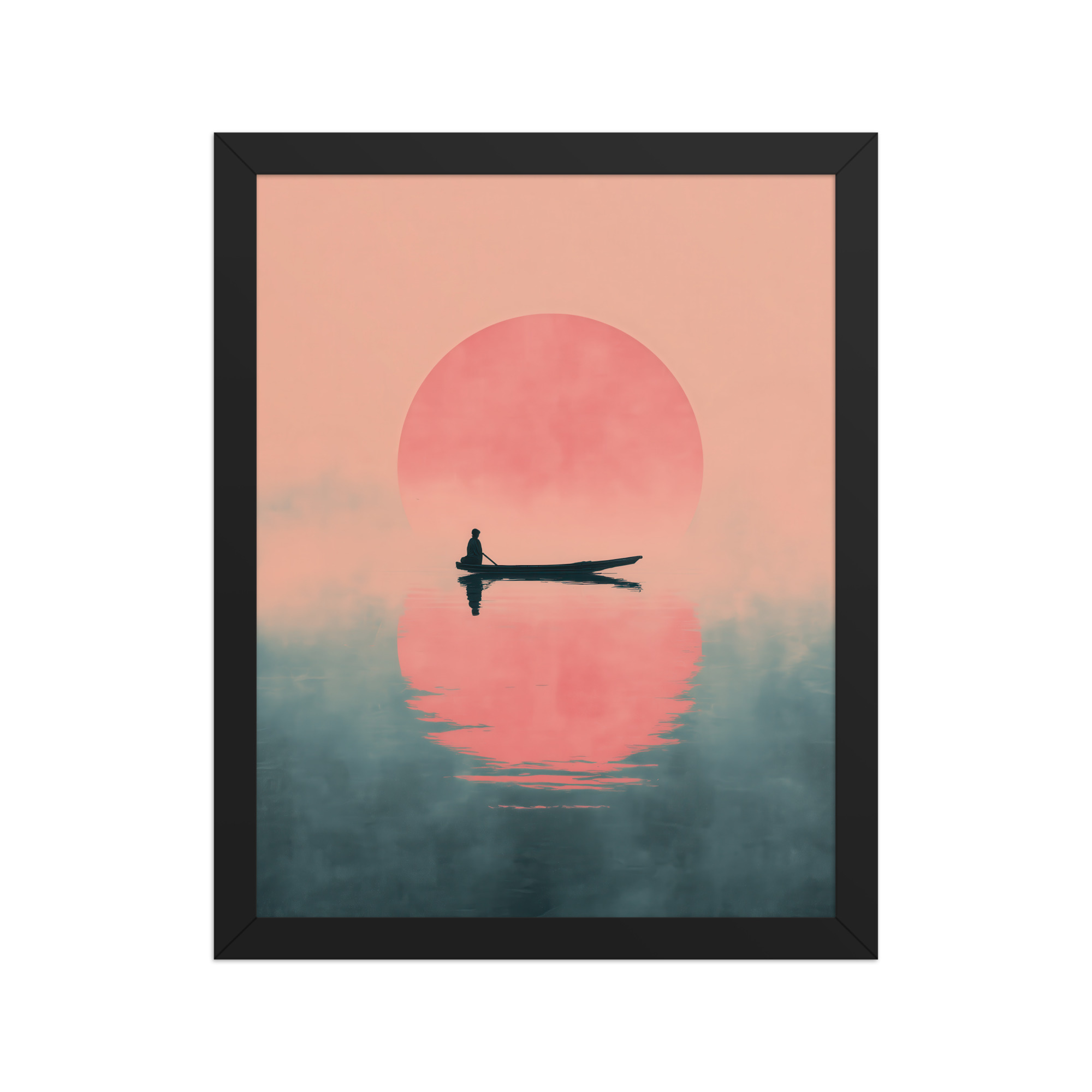 Fisherman in Misty Dawn — Minimal Sunrise Boat Wall Art — Framed Poster - Image 3