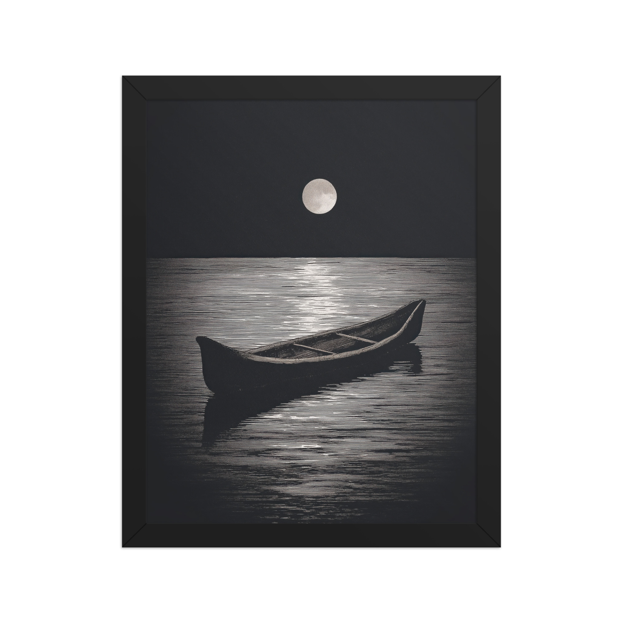 Moonlit Canoe II — Minimal Silver Moon Night Wall Art — Framed Poster - Image 3