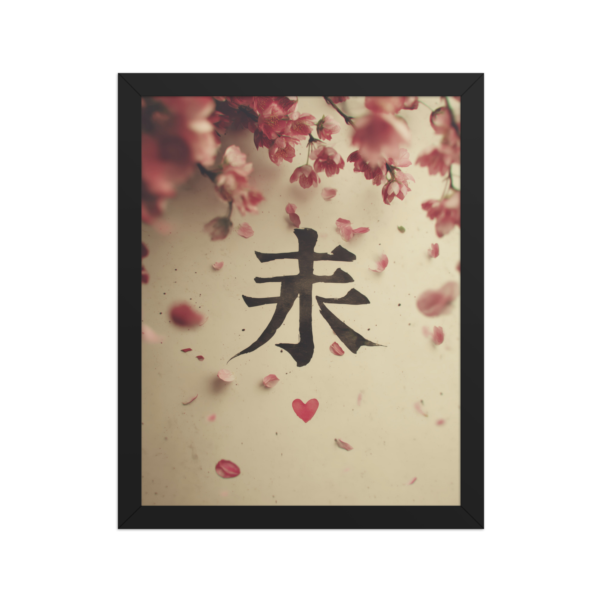 Sakura Love — Cherry Blossom, Japanese Calligraphy Wall Decor — Framed Poster - Image 3
