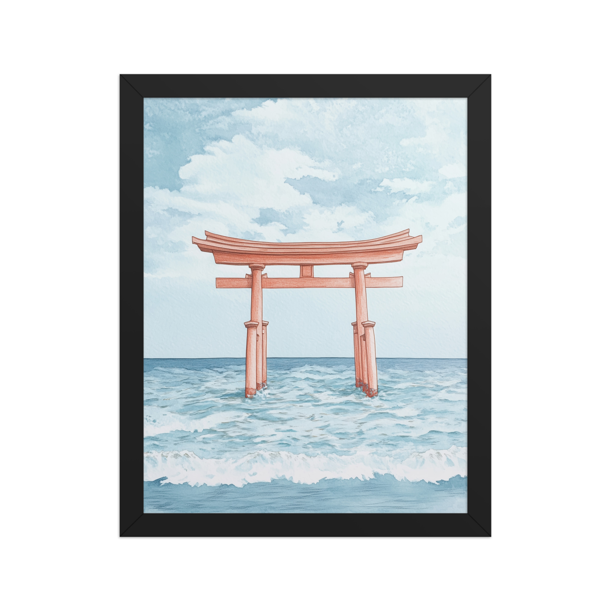 Torii Gate Waves — Coastal Shinto Shrine Wall Decor — Framed Poster - Image 3
