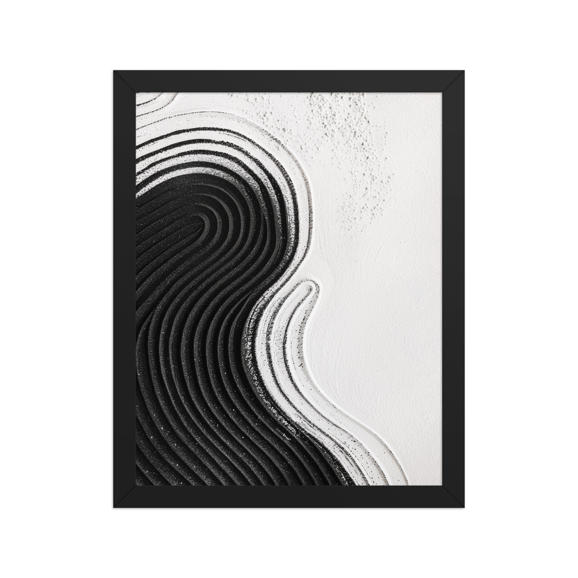 Black & White Ripple – Abstract Zen Sand Pattern Wall Art – Framed Poster - Image 3