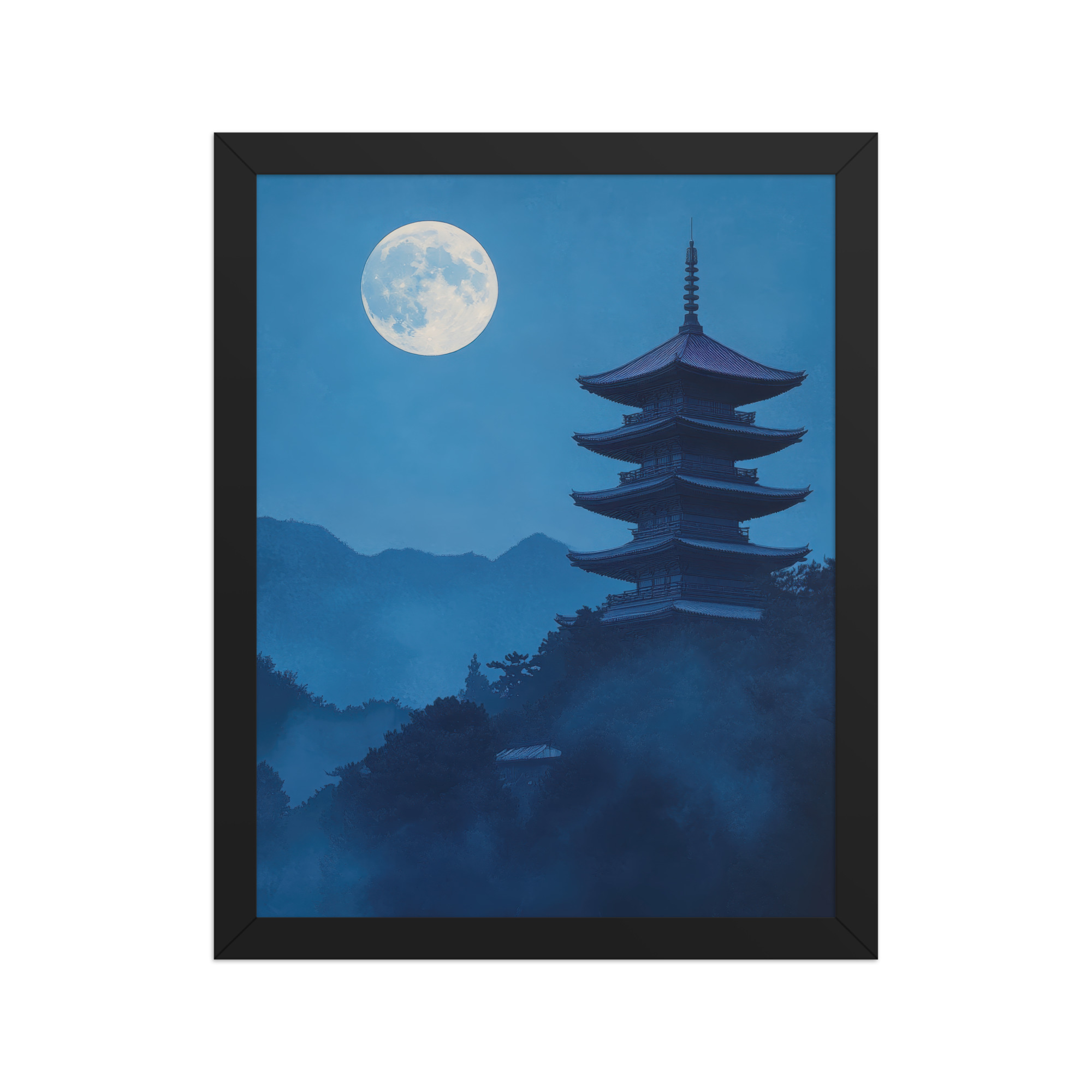 Twilight Pagoda Stillness — Moonlit Temple Wall Decor — Framed Poster - Image 2