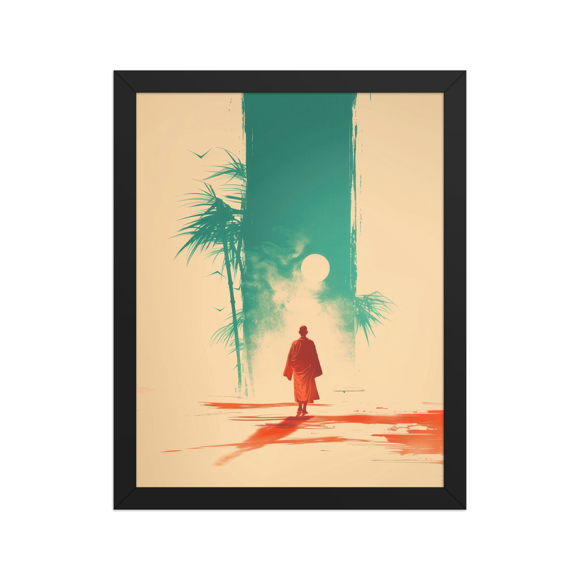 Solitary Monk – Bamboo Journey Japandi Zen Wall Art – Framed Poster - Image 3
