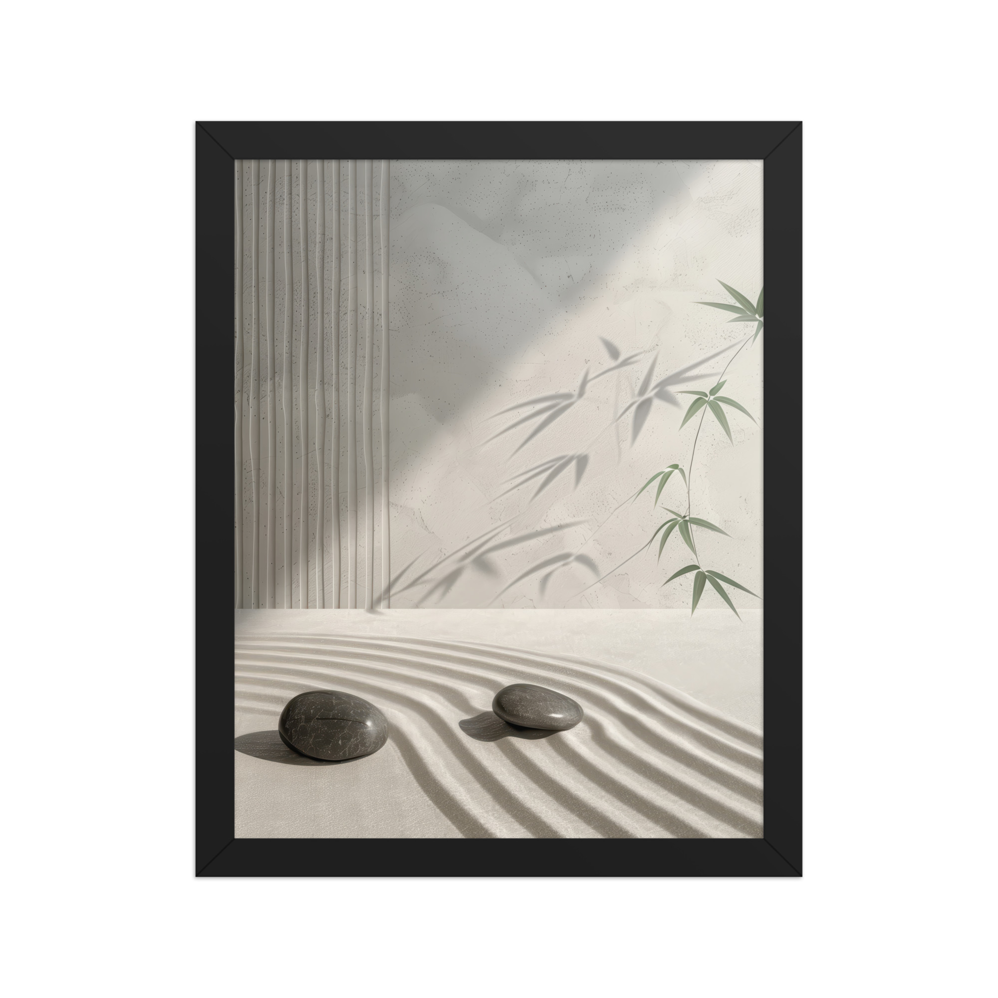 Bamboo Shadow Zen Garden Light & Shadow Japandi Wall Art – Framed Poster - Image 2