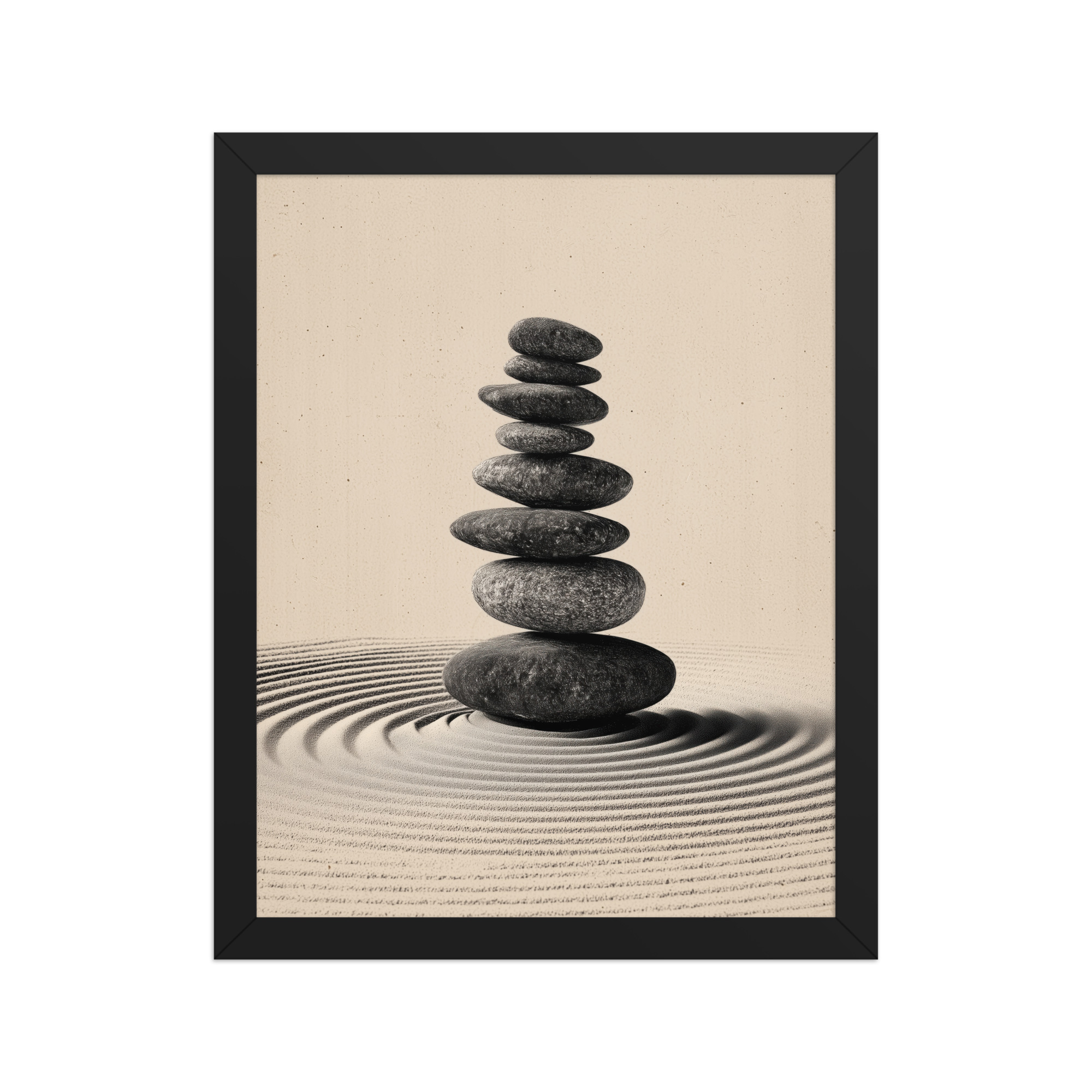 Balanced Stillness – Stacked Stones I Neutral Zen Stones Wall Art – Framed Poster - Image 3