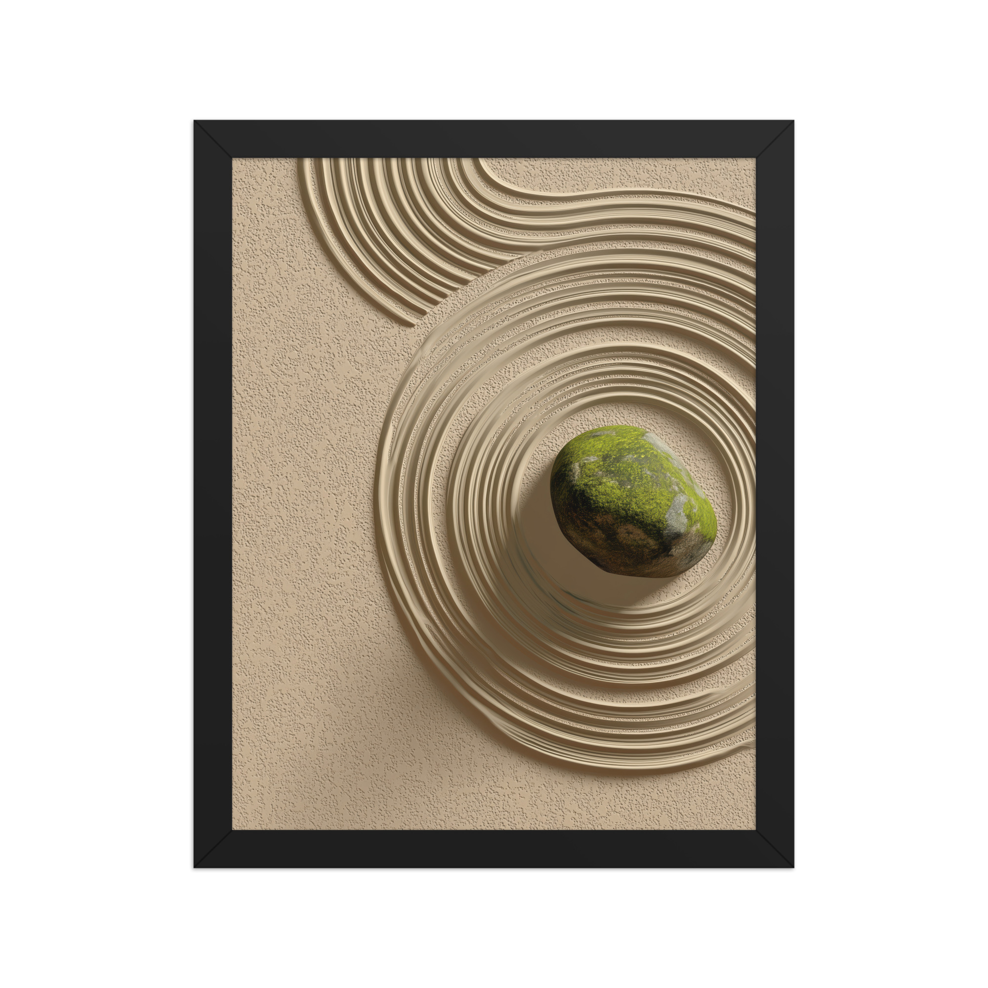 Zen Garden Harmony – Moss Stone I Minimal Wall Art – Framed Poster - Image 3