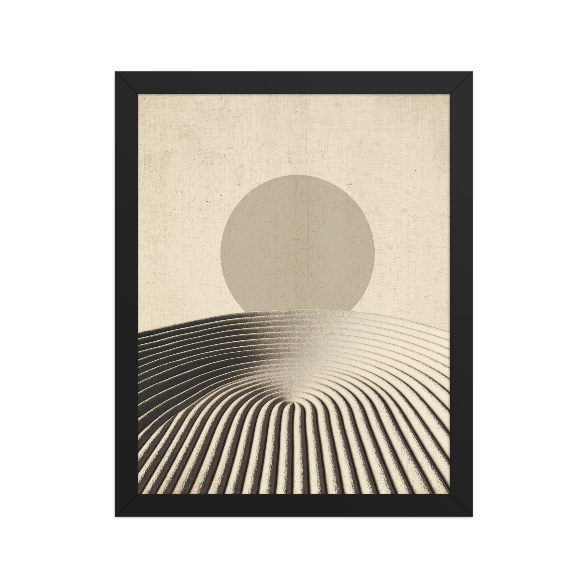 Zen Dune Sun – Raked Sand Dunes with Minimal Sun Wall Art – Framed Poster - Image 3