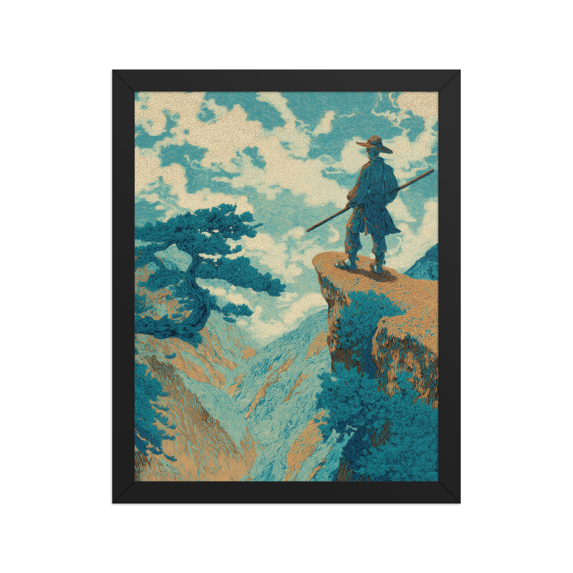 Cliff Wanderer I Hokusai – Vintage Ukiyo-e Cliff Landscape Wall Art – Framed Poster - Image 2