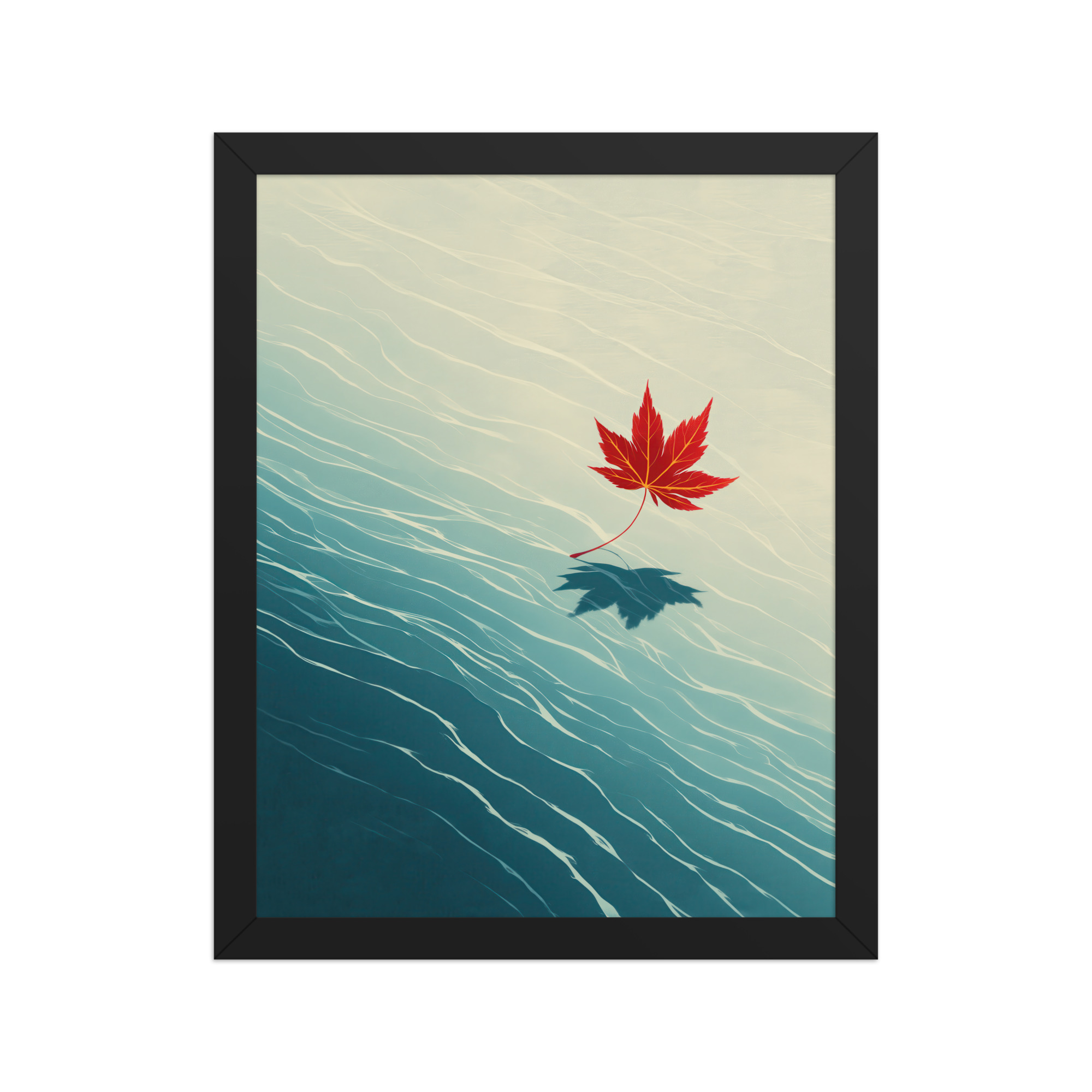 Floating Maple I – Red Leaf on Water Ukiyo-e Wall Art – Framed Poster - Image 3