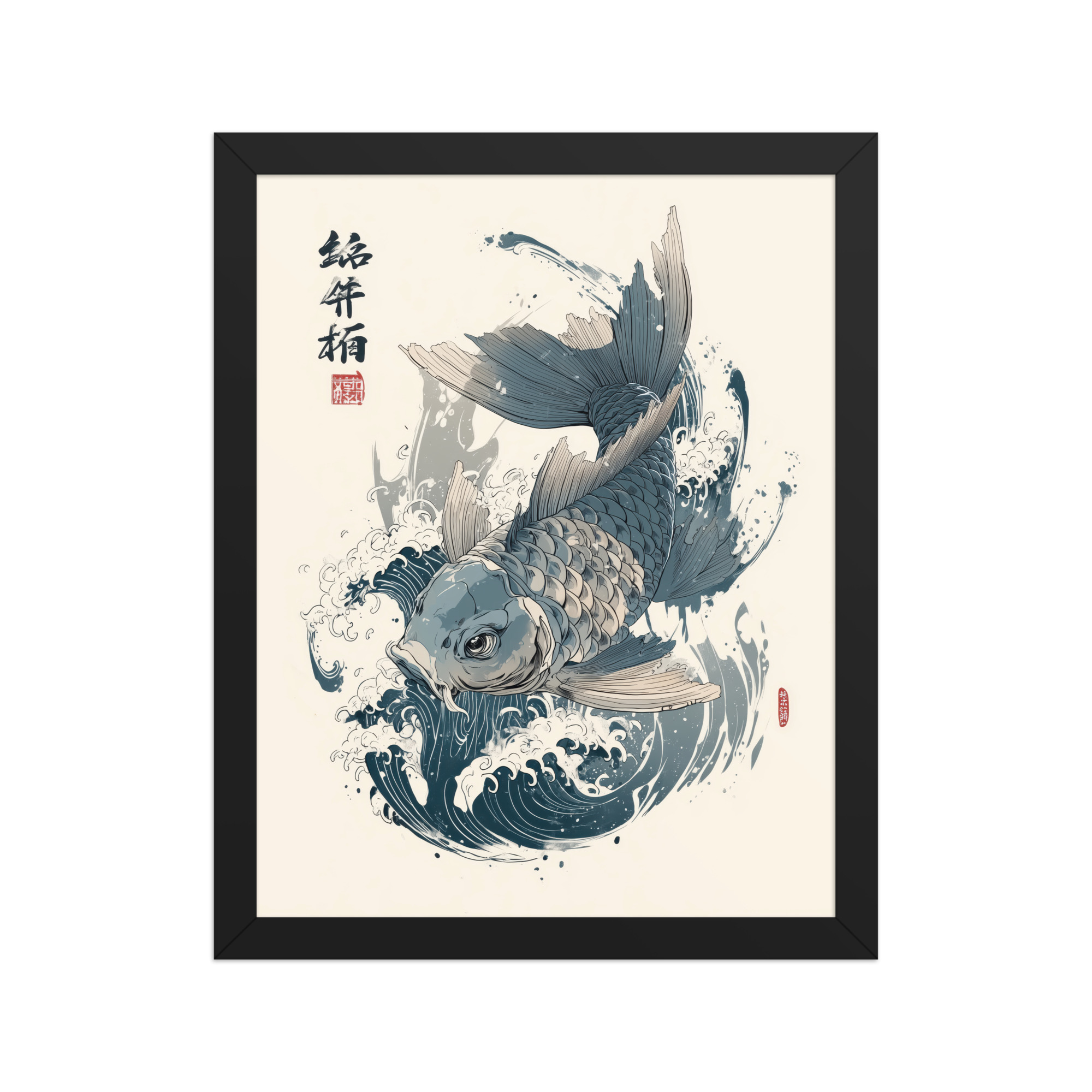 Ukiyo-e Koi Splash – Ukiyo-e Wall Art Print – Framed Poster - Image 2