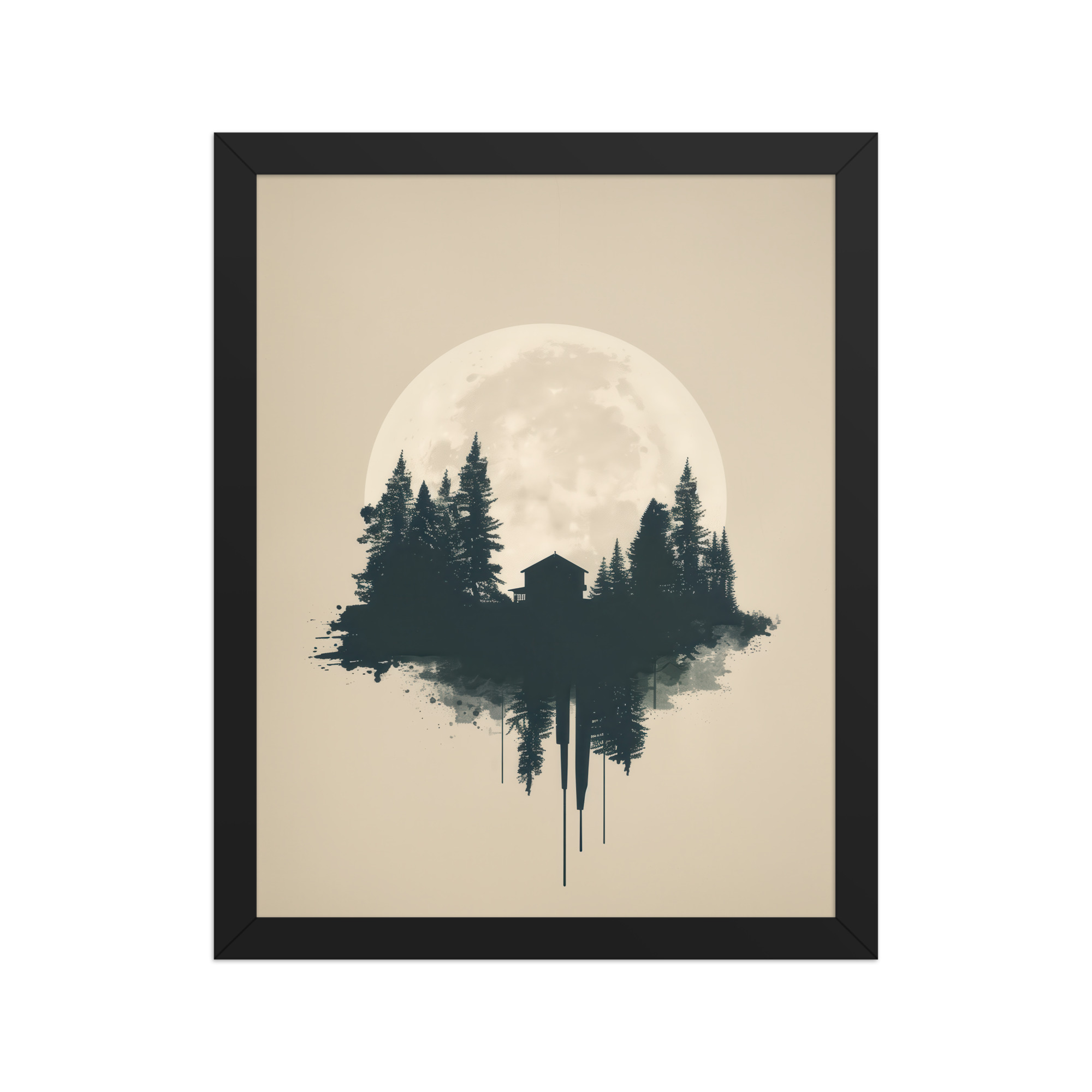 Full Moon Shelter — Minimalistic Forest House Wall Decor — Framed Poster - Image 2