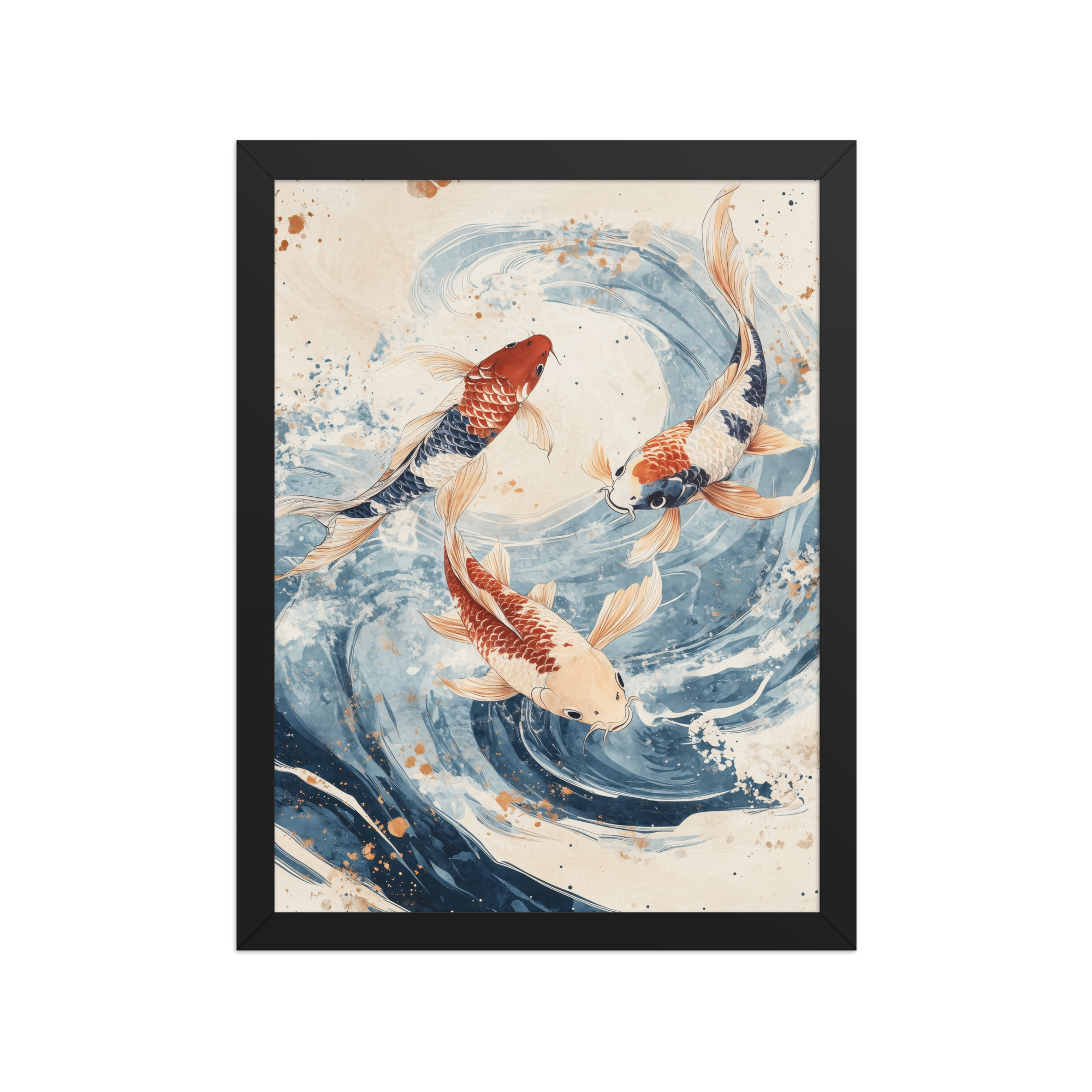 Dancing Koi Trio — Japanese Koi Wall Art — Framed Poster - Image 6