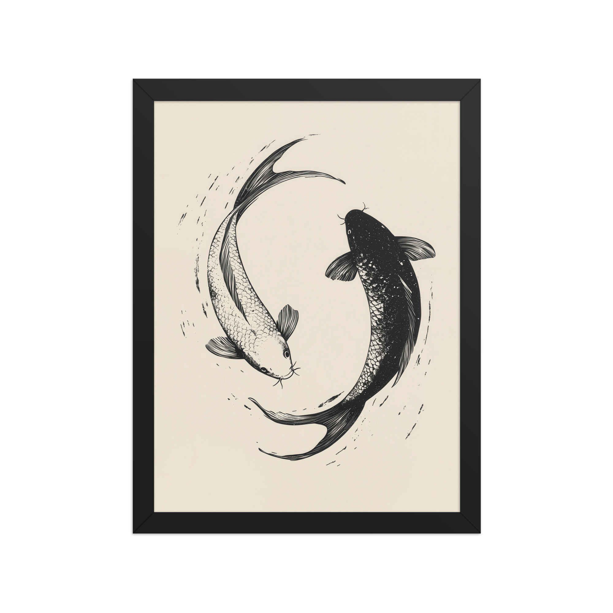 Yin and Yang Koi Flow — Minimal Ink Koi Art — Framed Poster - Image 4