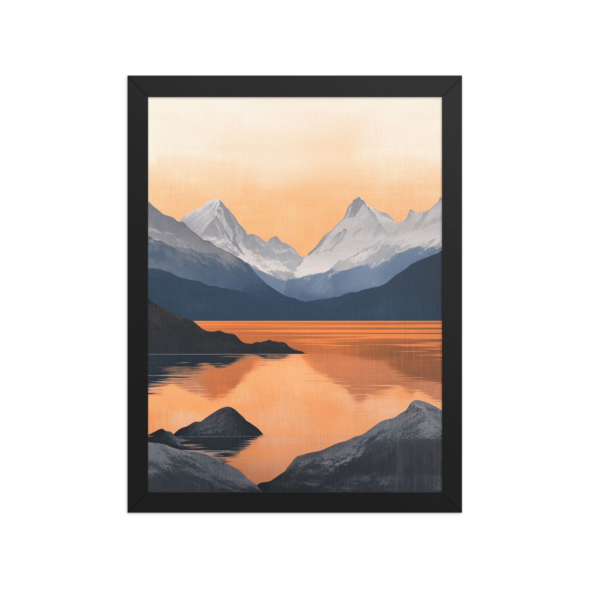 Nordic Sunset Reflections — Serene Mountain Lake Panorama Landscape Wall Art — Framed Poster - Image 3