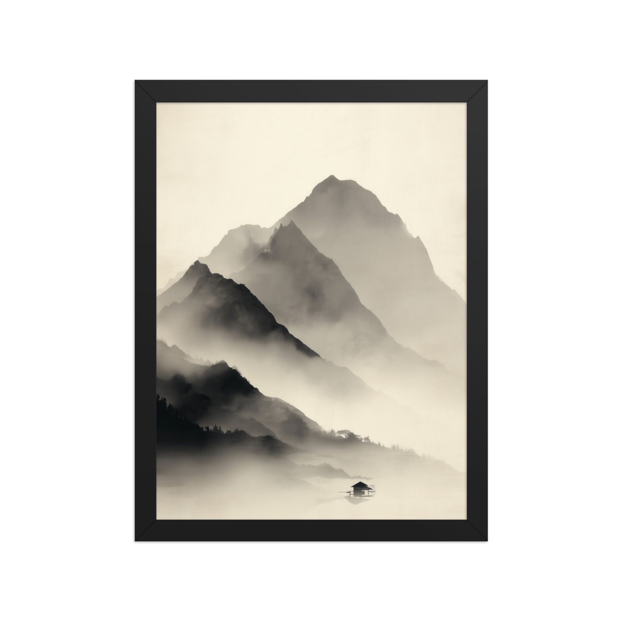 Misty Mountain Layers — Neutral Japandi Landscape Wall Art — Framed Poster - Image 3
