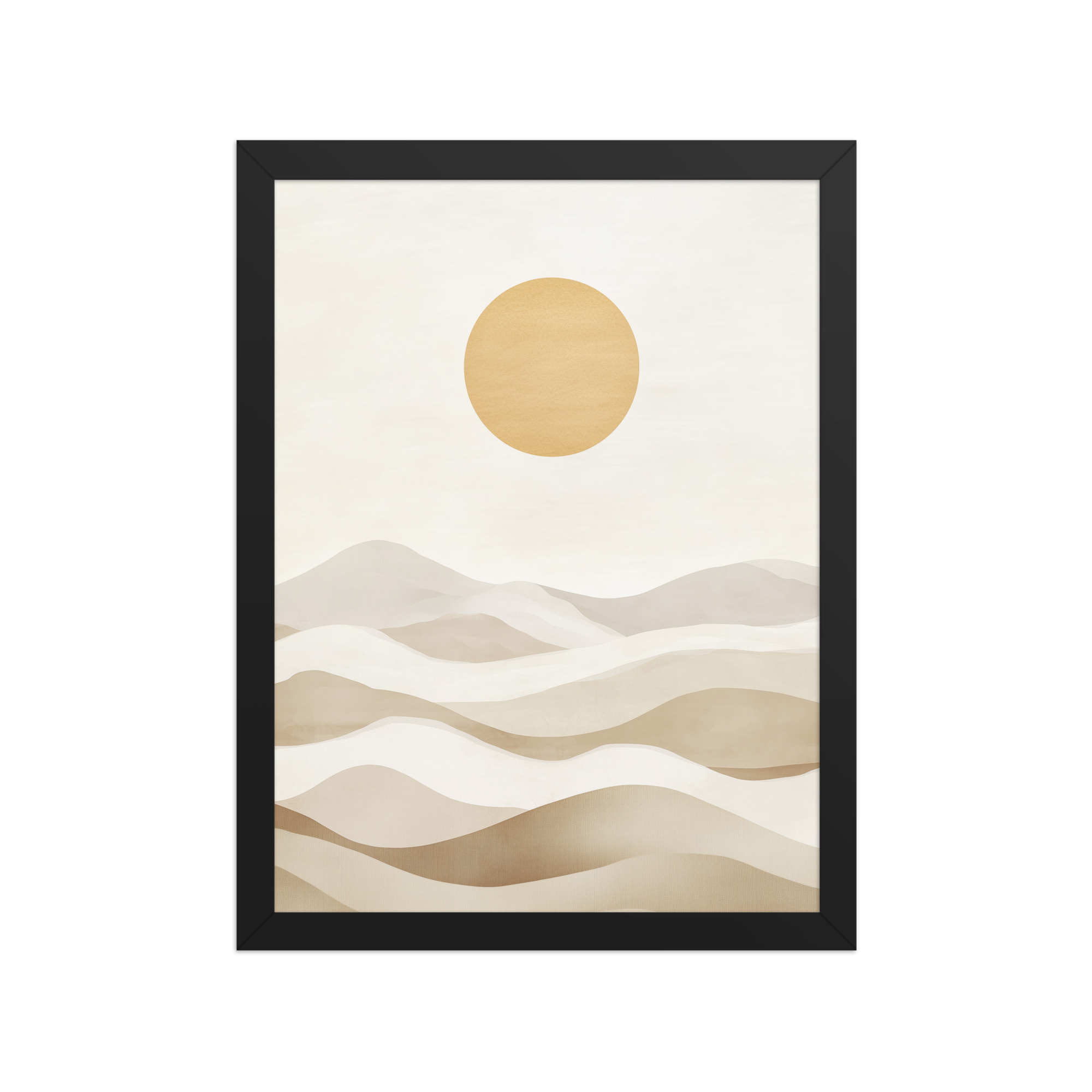 Minimal Dunes and Golden Sun — Japandi Desert Landscape Wall Decor — Framed Poster - Image 3