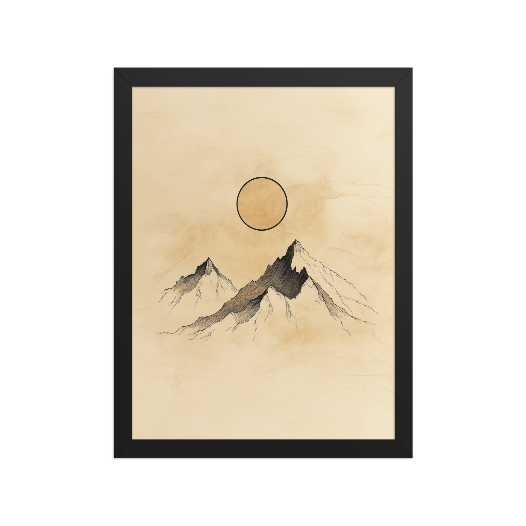 Twin Peaks and Silent Sun — Minimal Ink Mountain Study Landscape Art — Framed Poster - Image 3
