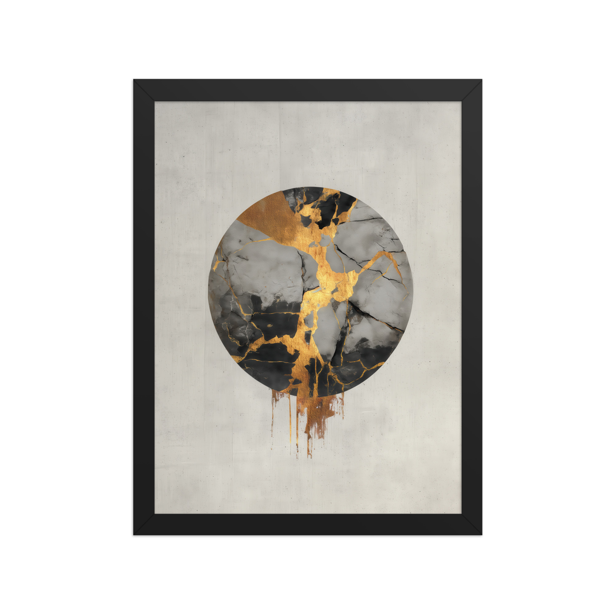 Broken Circle Golden Soul — Kintsugi Marble Circle Art with Gold Veins — Framed Poster - Image 4
