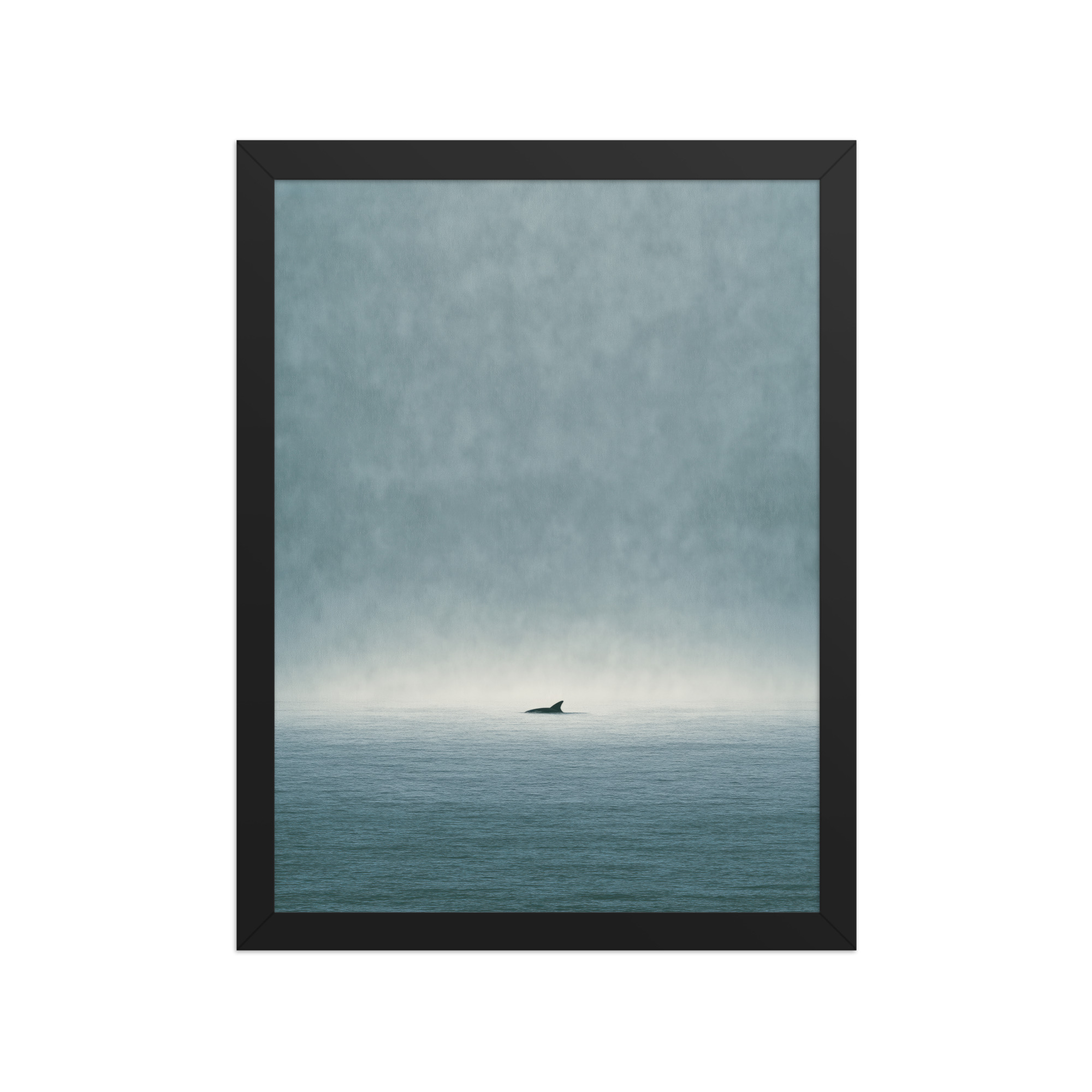 Solitary Horizon – Ocean Whale Minimal Wall Art in Misty Blues — Framed Poster - Image 4