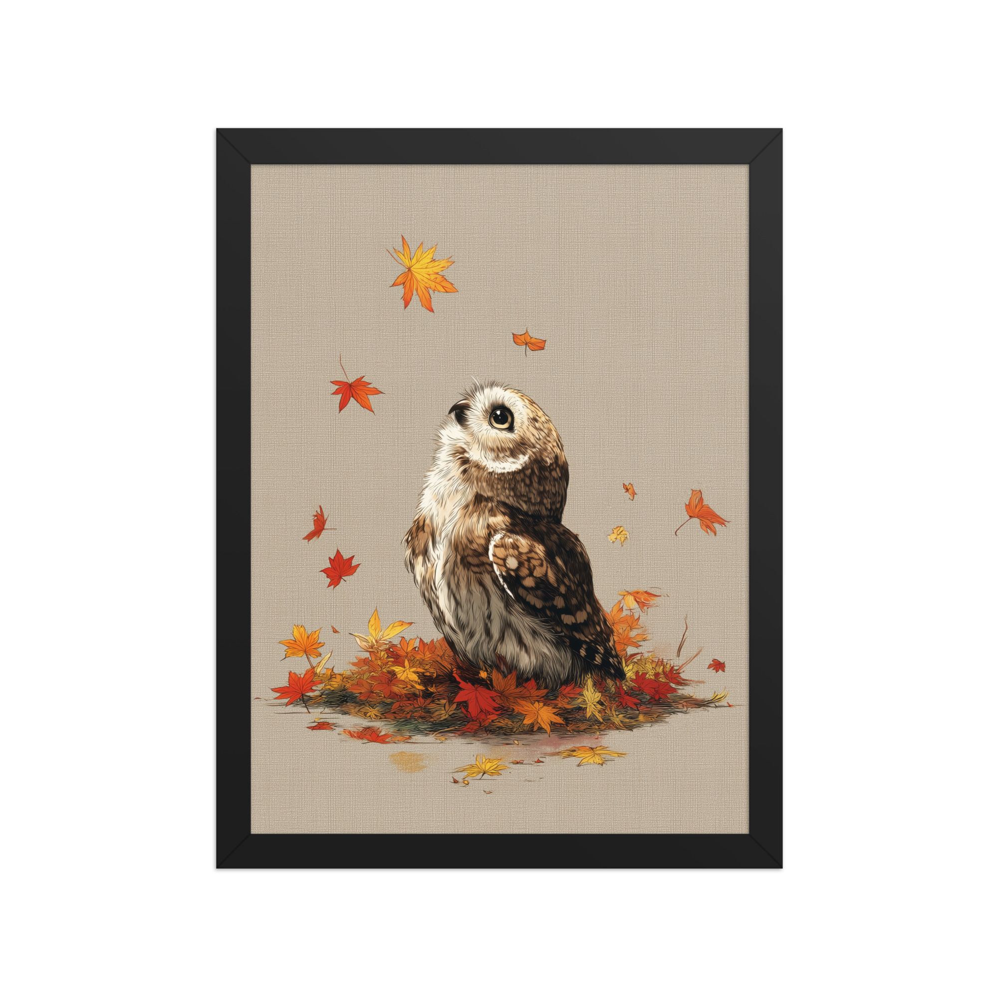 Autumn Gaze Owl — Owl Illustration with Falling Leaves Wall Art — Framed Poster - Image 4