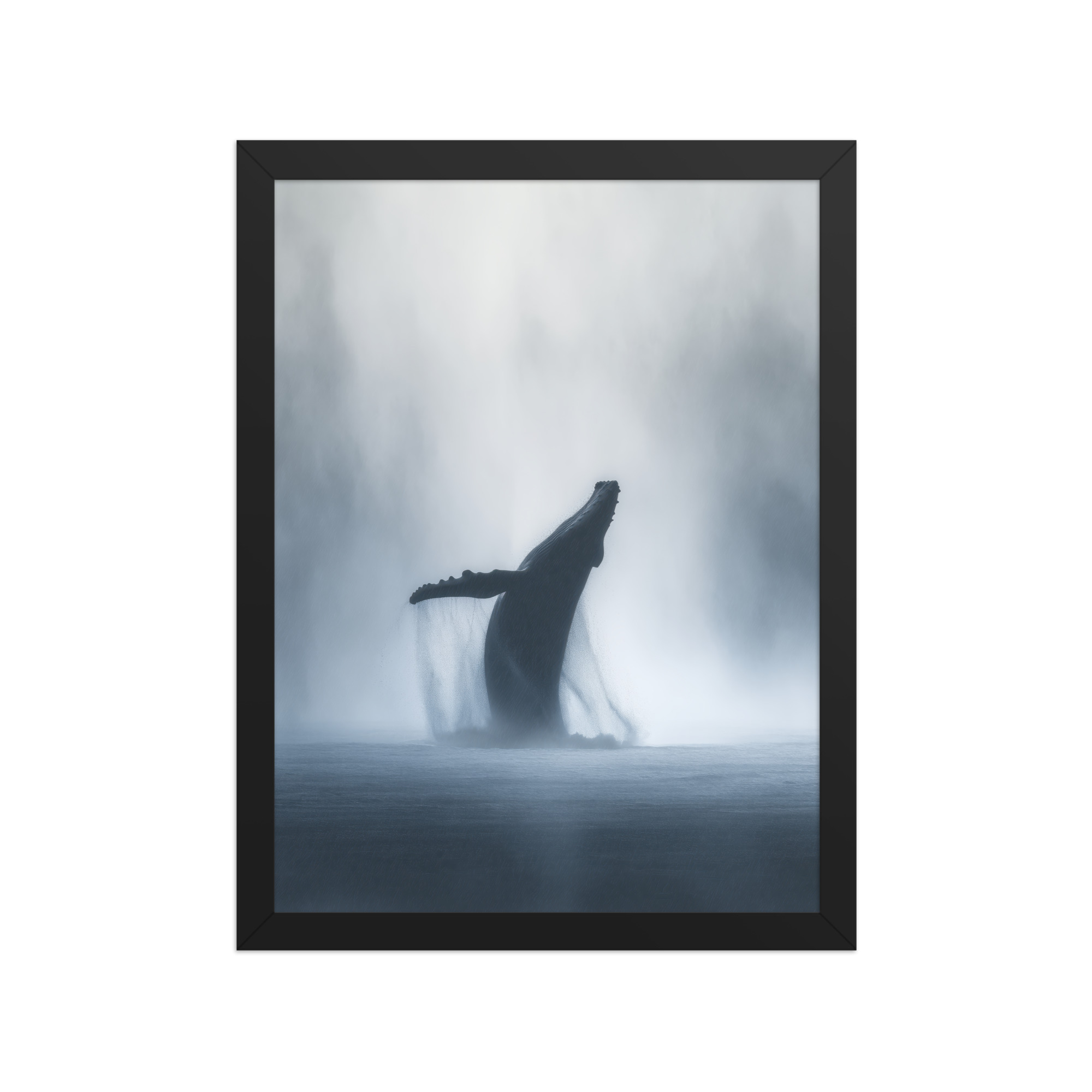 Whale in the Mist — Humpback Breach in Foggy Seascape Wall Decor — Framed Poster - Image 4