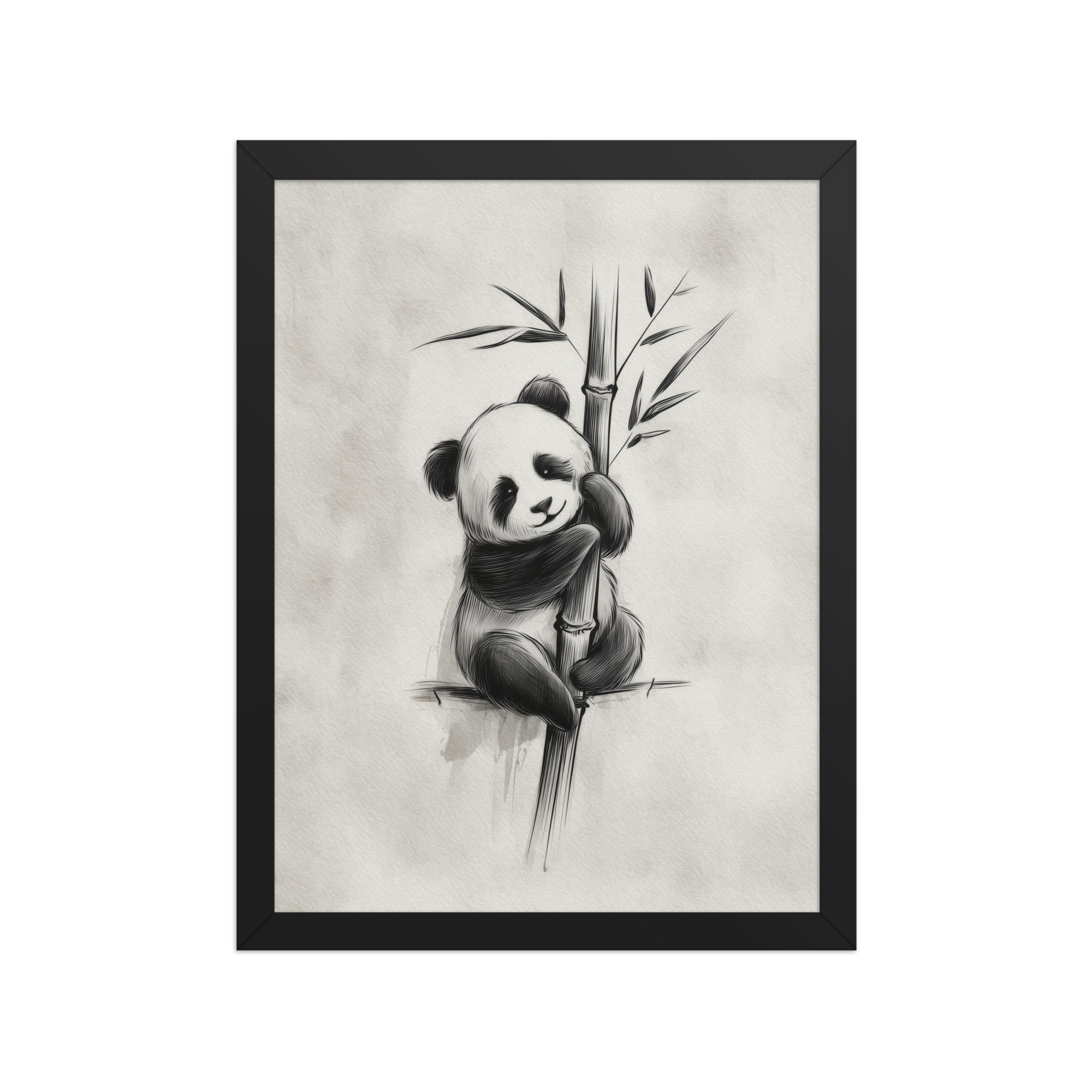 Gentle Hug on Bamboo — Panda Ink Illustration in Black & White Wall Decor — Framed Poster - Image 4