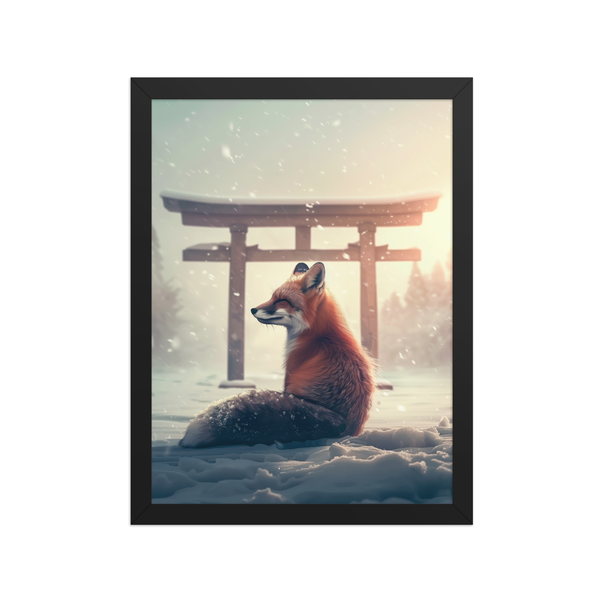 Snow Fox Watch Torii Gate — Cinematic Fox at Sunrise Wall Decor — Framed Poster - Image 4