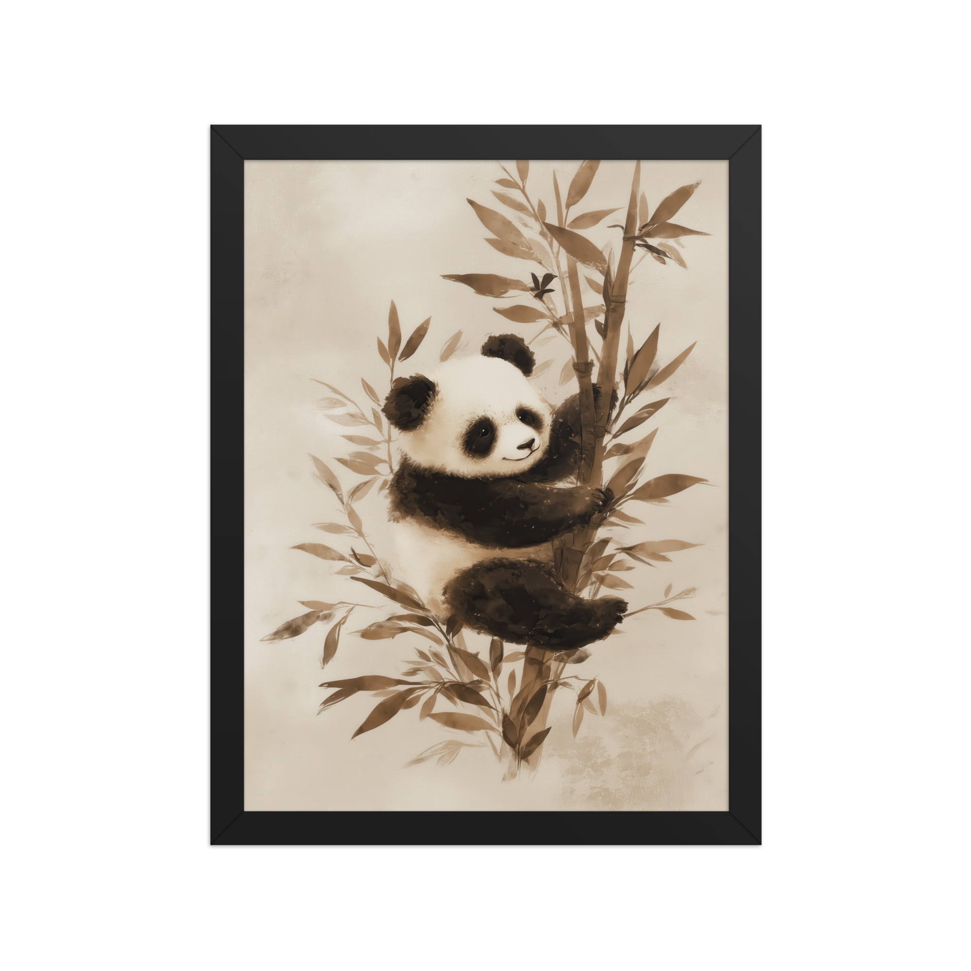Sepia Panda Serenity — Soft Watercolor Black/White Panda Wall Art — Framed Poster - Image 3