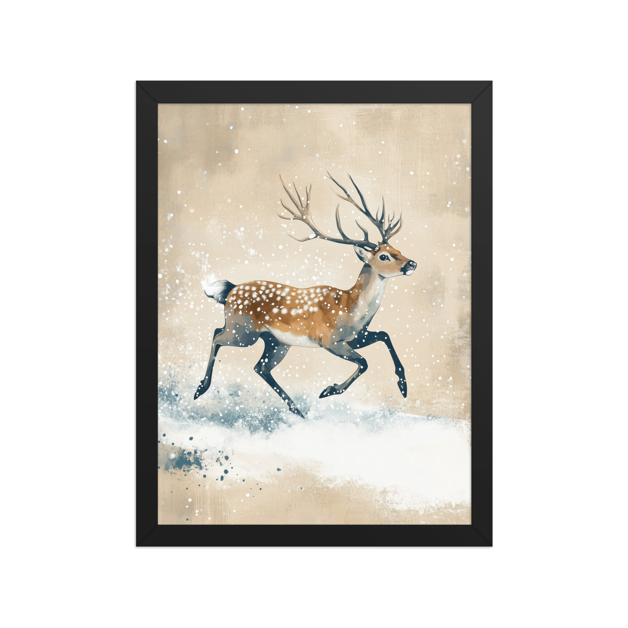 Running Deer in Winter Snow — Modern Wildlife Wall Art — Framed Poster - Image 4