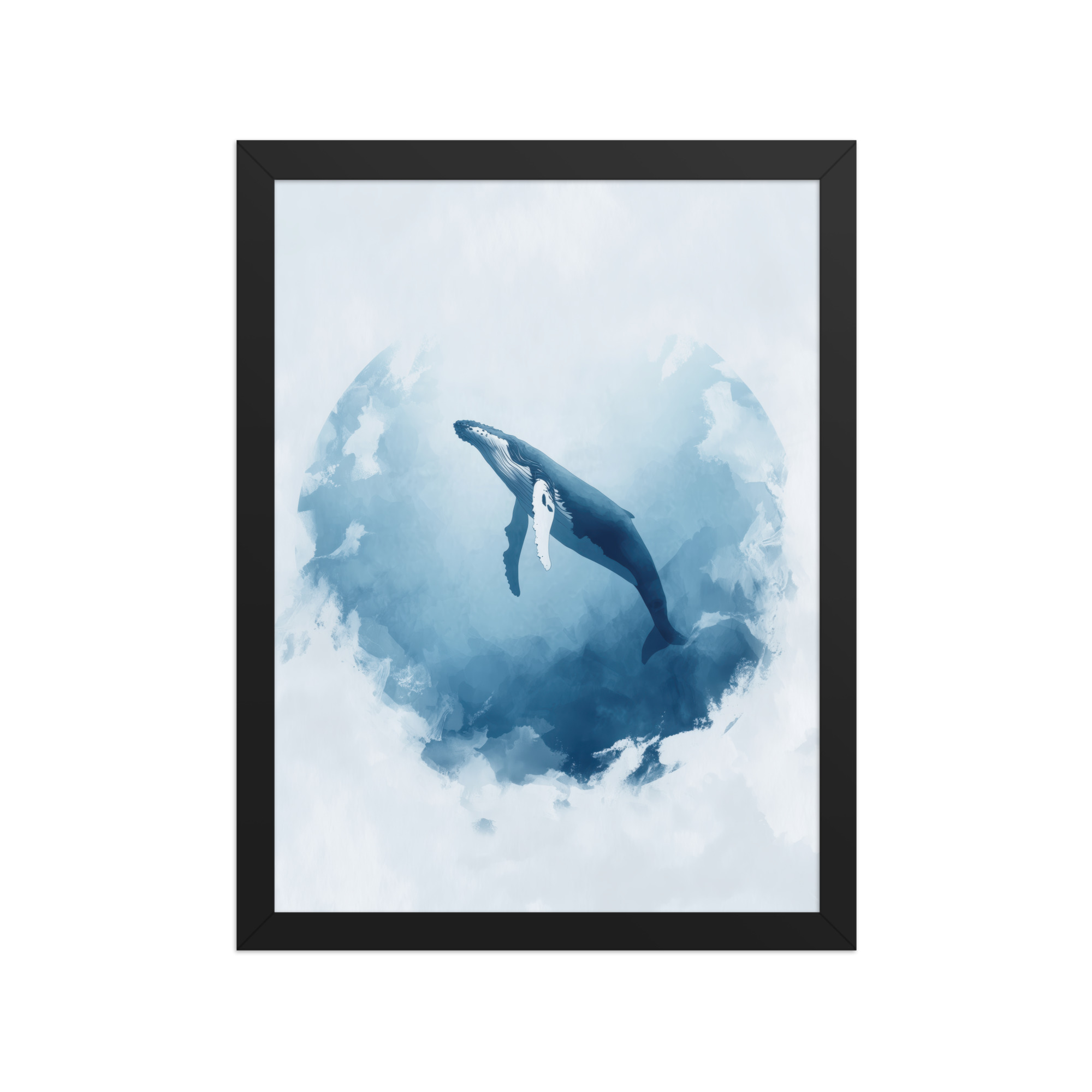 Ocean Heart — Humpback Whale in Dreamy Blue Watercolor Wall Art — Framed Poster - Image 4