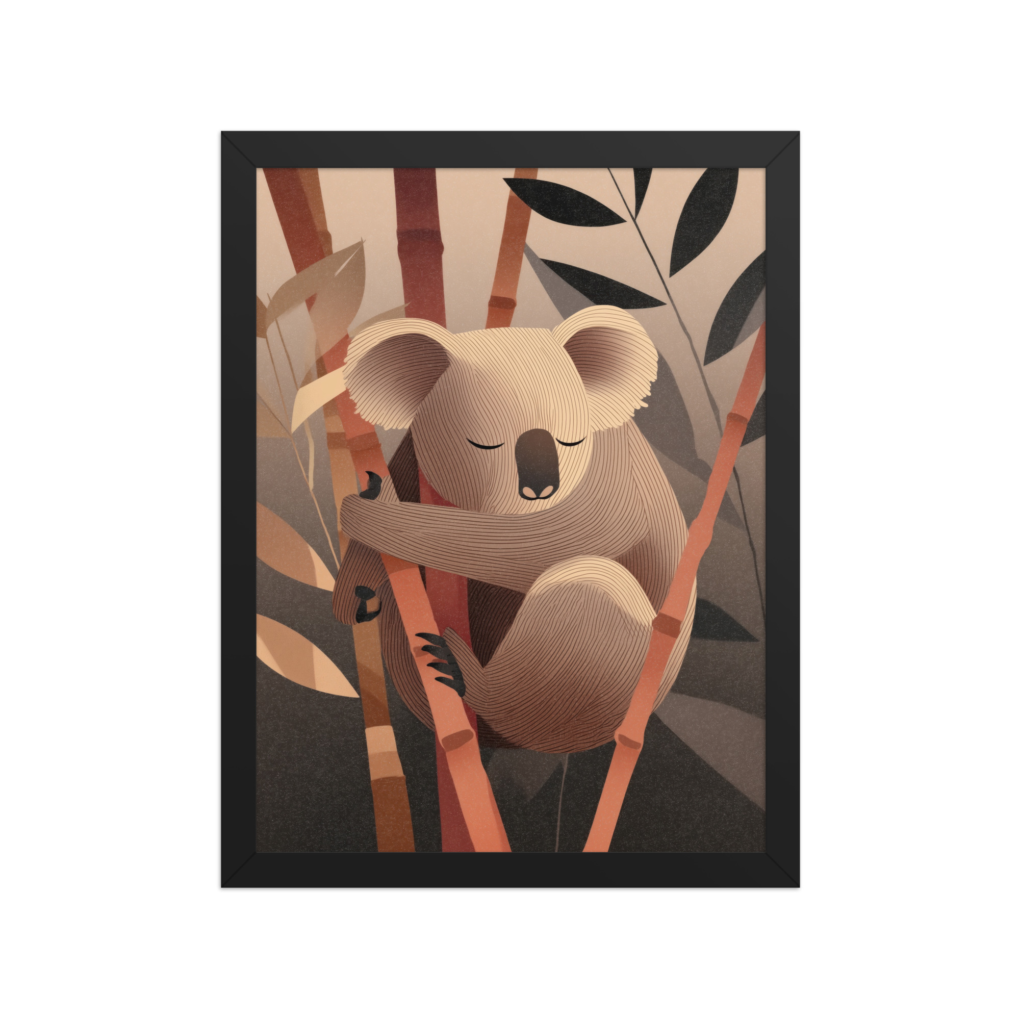 Koala Dreams in Bamboo — Minimal Sleeping Koala in Warm Tones Wall Decor — Framed Poster - Image 4