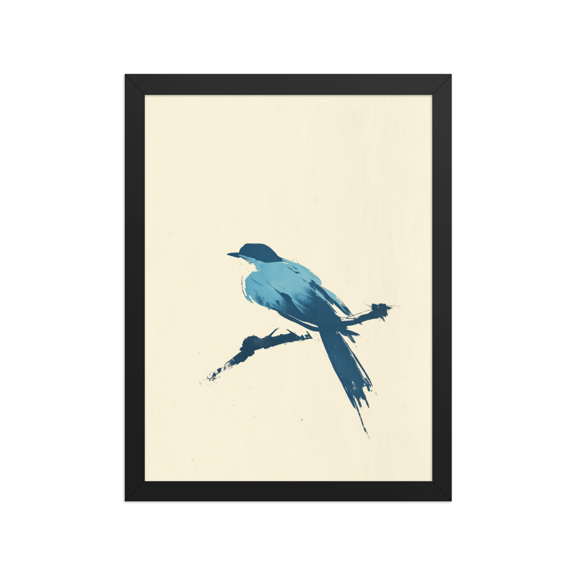 Bluebird Perch — Minimal Brush Bird on Branch Wall Decor — Framed Poster - Image 4