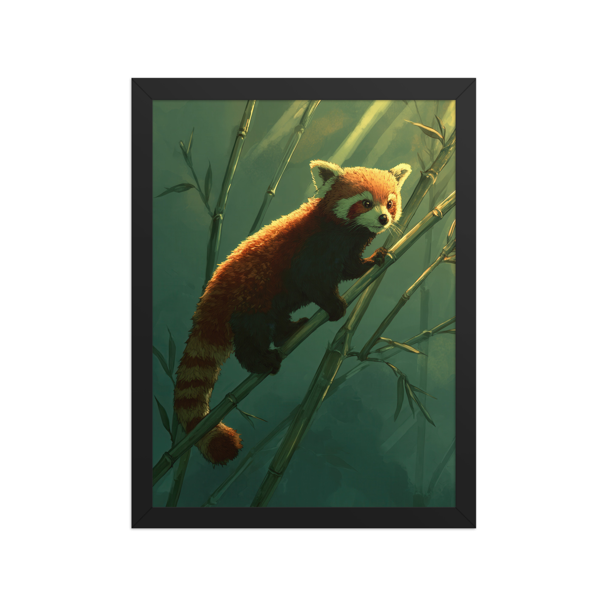 Bamboo Climber — Red Panda in Lush Green Bamboo Wall Decor — Framed Poster - Image 4