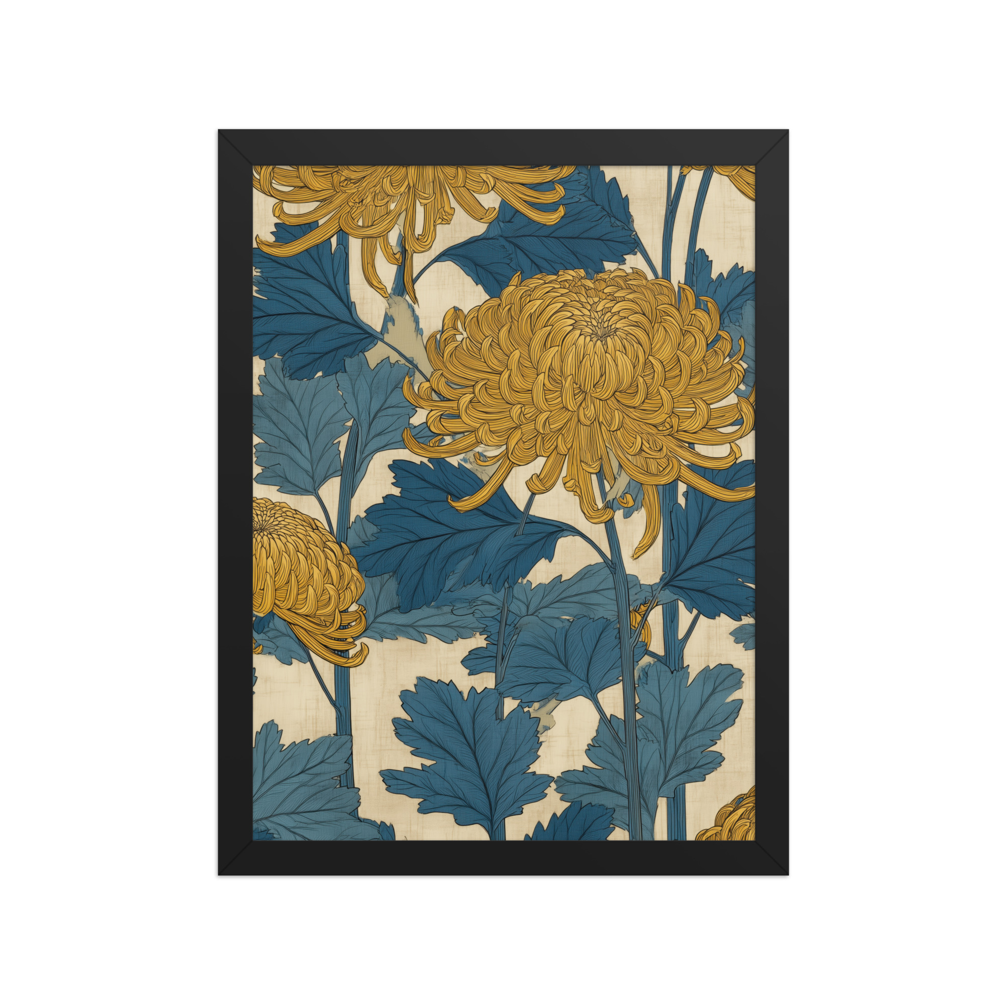 Amber Chrysanthemum — Japandi Floral Wall Decor — Framed Poster - Image 2