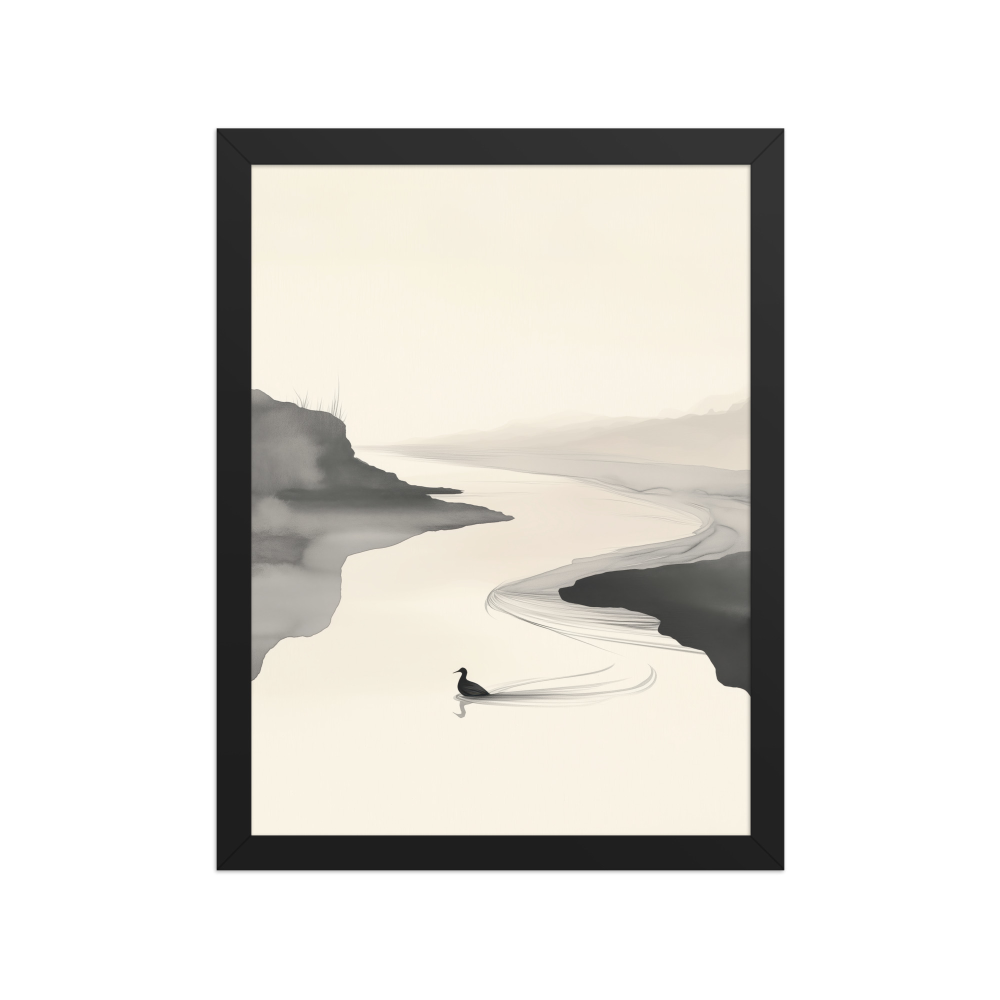 Tranquil River Flow — Minimal Ink Landscape Wall Decor — Framed Poster - Image 4