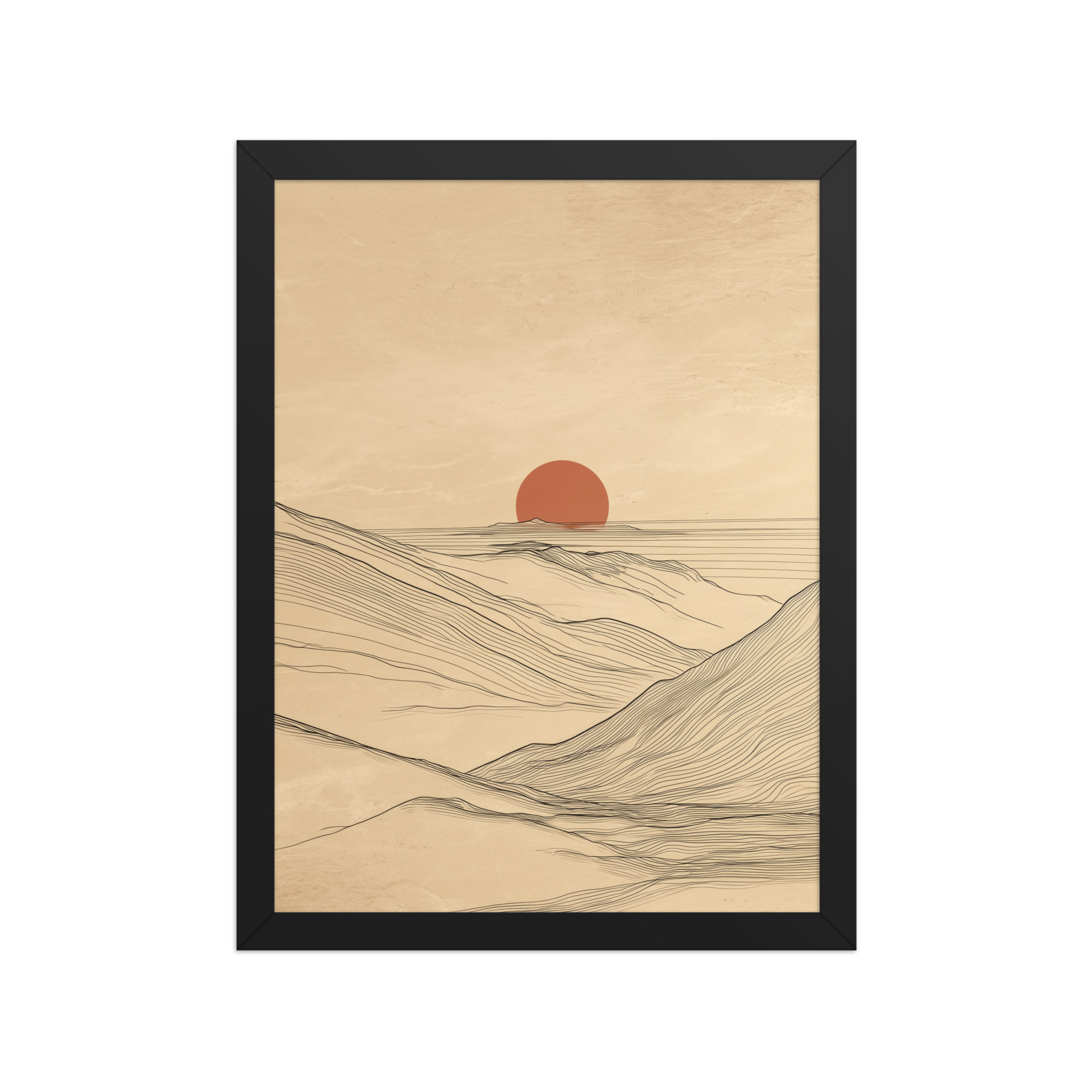 Desert Horizon — Japandi Desert Line Landscape Wall Art — Framed Poster - Image 2