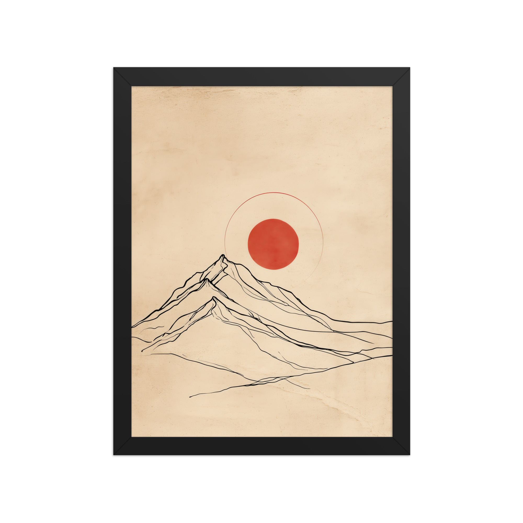 Eternal Sun — Minimal Mountain and Red Sun Wall Art — Framed Poster - Image 2
