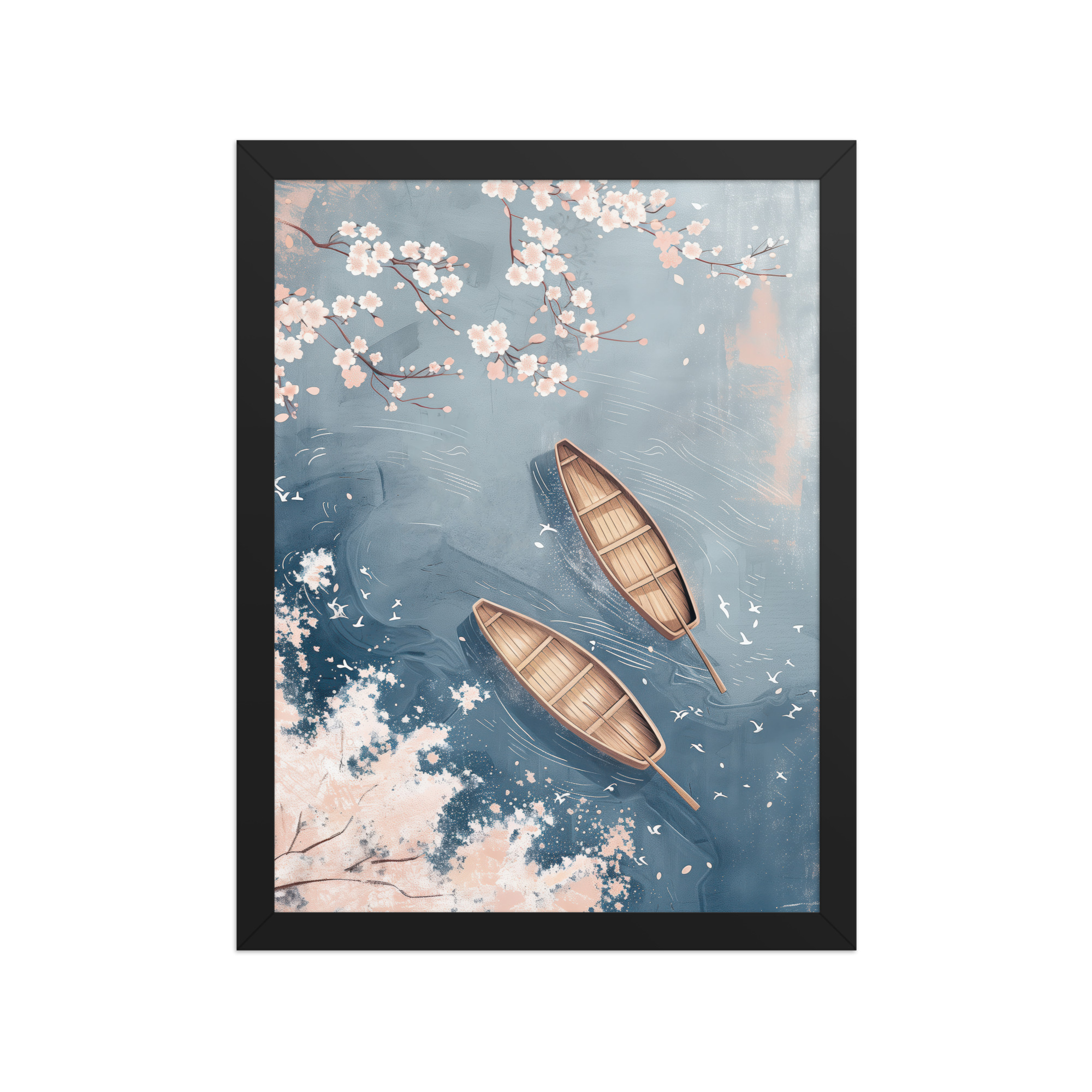 Cherry Blossom Drifting — Sakura River Landscape Wall Art — Framed Poster - Image 3