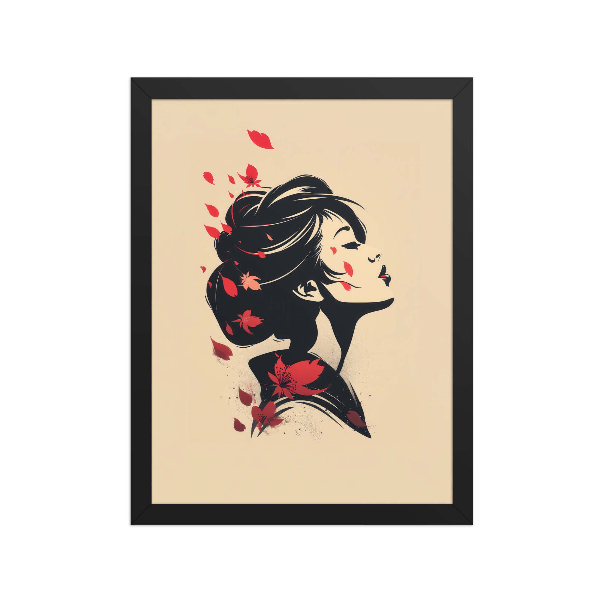 Blossoms in the Wind — Japandi Geisha Minimal Wall Art — Framed Poster - Image 4