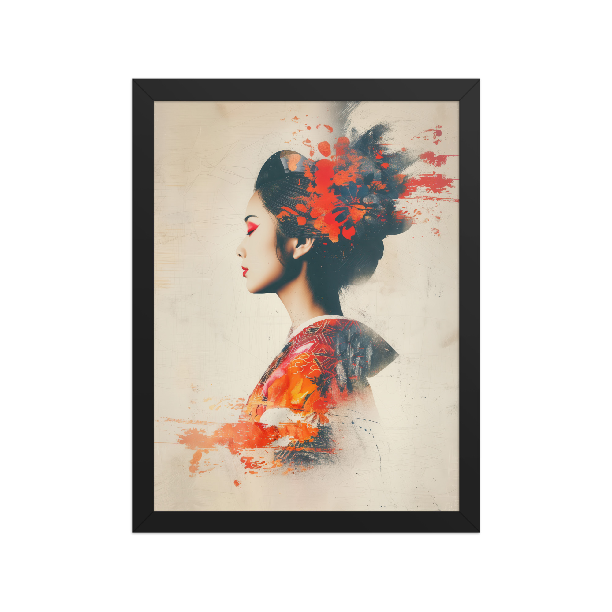 Painted Grace — Kimono Portrait, Abstract Brush Strokes Minimal Wall Art — Framed Poster - Image 3