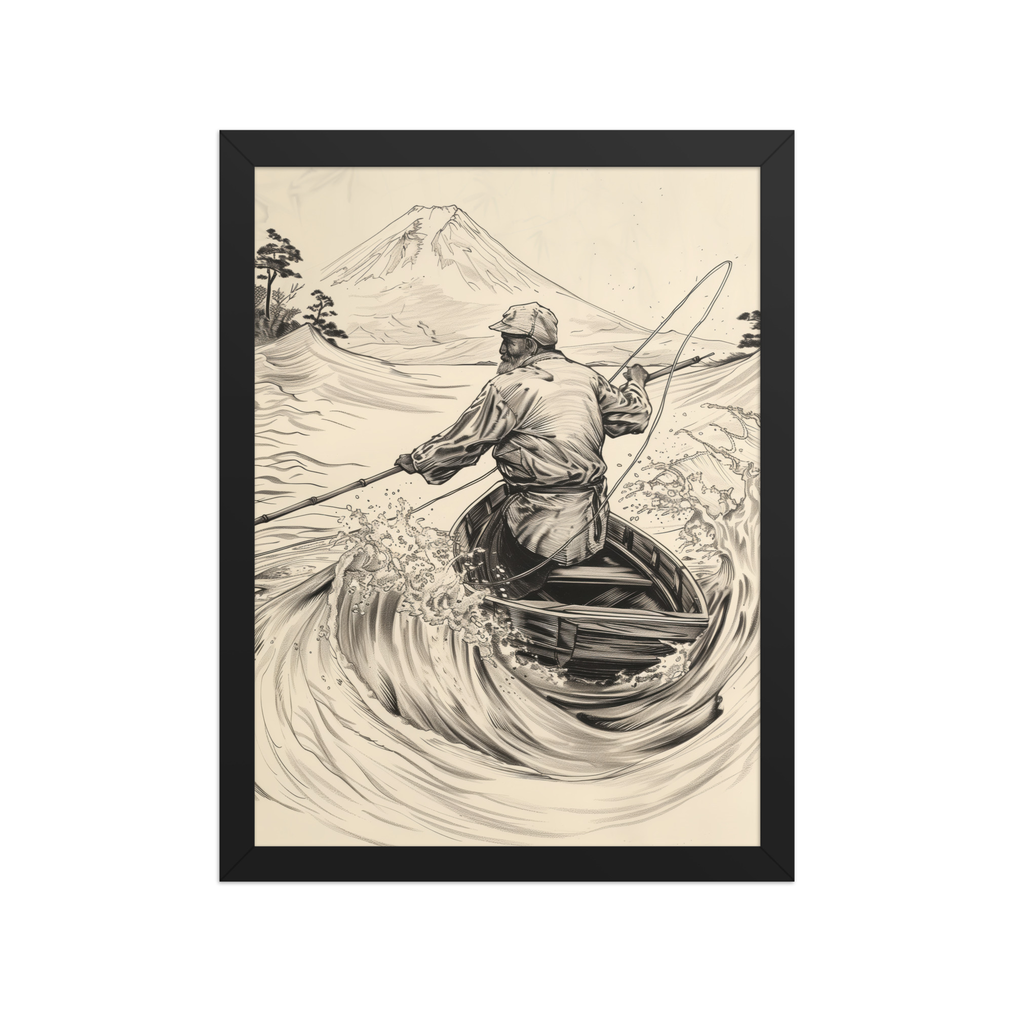 Fisherman of Mount Fuji — Japanese Woodblock Style Wall Art — Framed Poster - Image 4