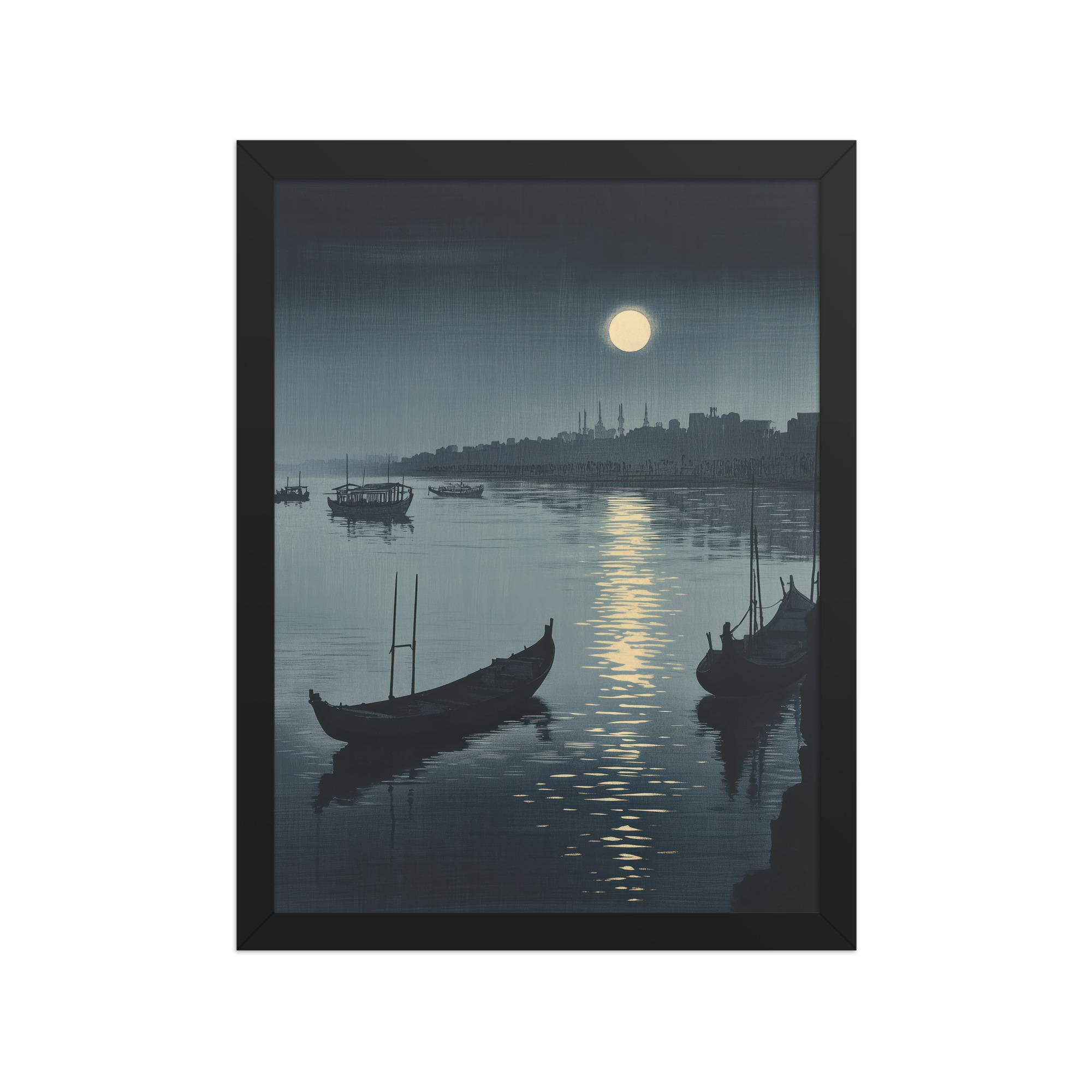 Moonlit Reflection Sumida — River Boats, Nocturne Japanese Landscape Wall Art — Framed Poster - Image 4