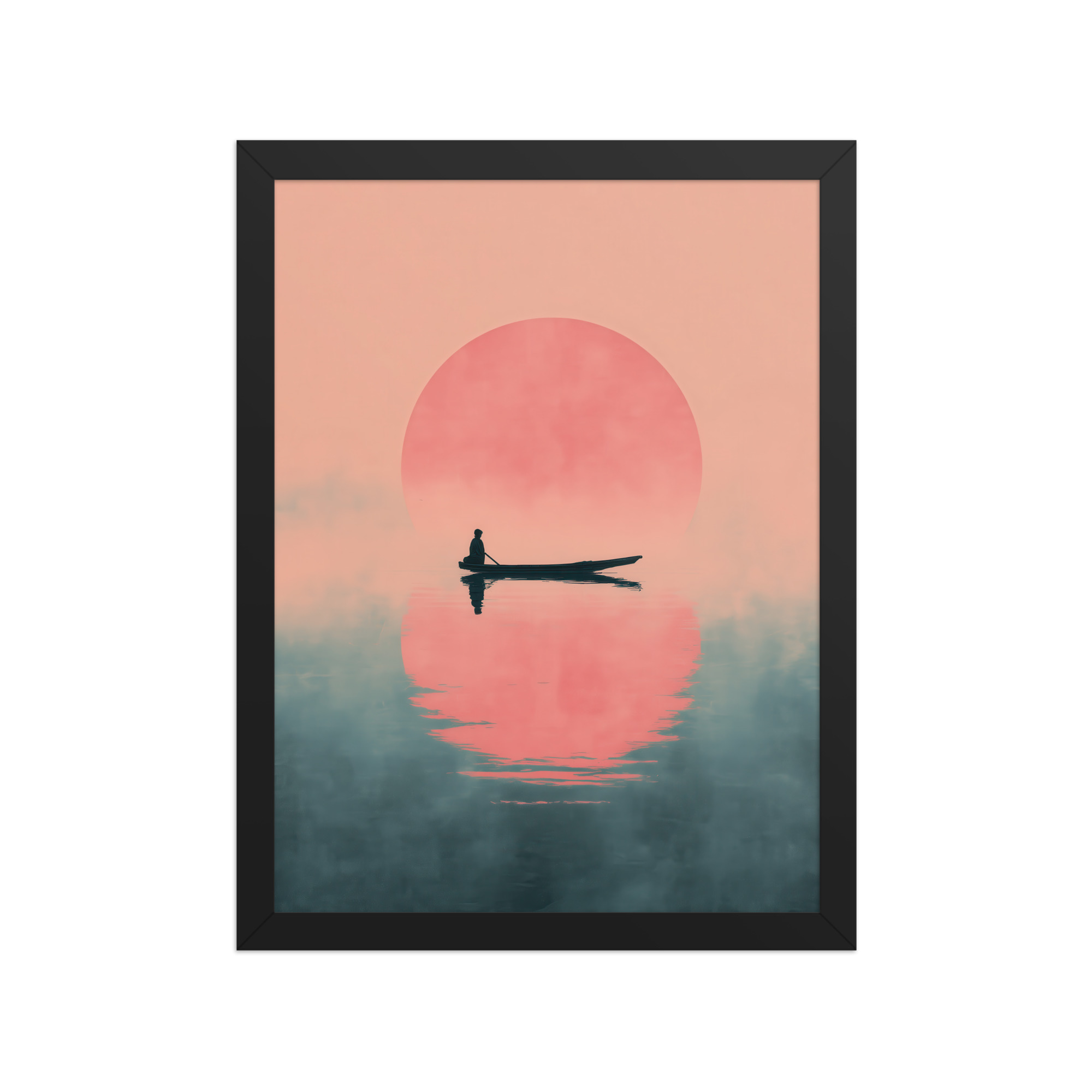 Fisherman in Misty Dawn — Minimal Sunrise Boat Wall Art — Framed Poster - Image 4