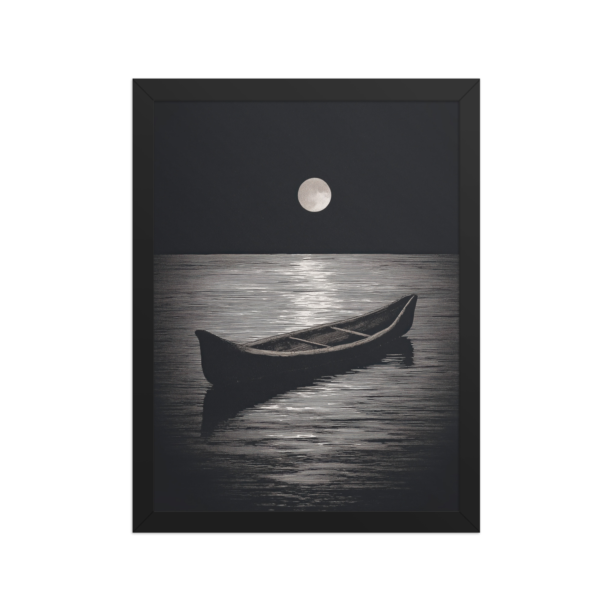 Moonlit Canoe II — Minimal Silver Moon Night Wall Art — Framed Poster - Image 4