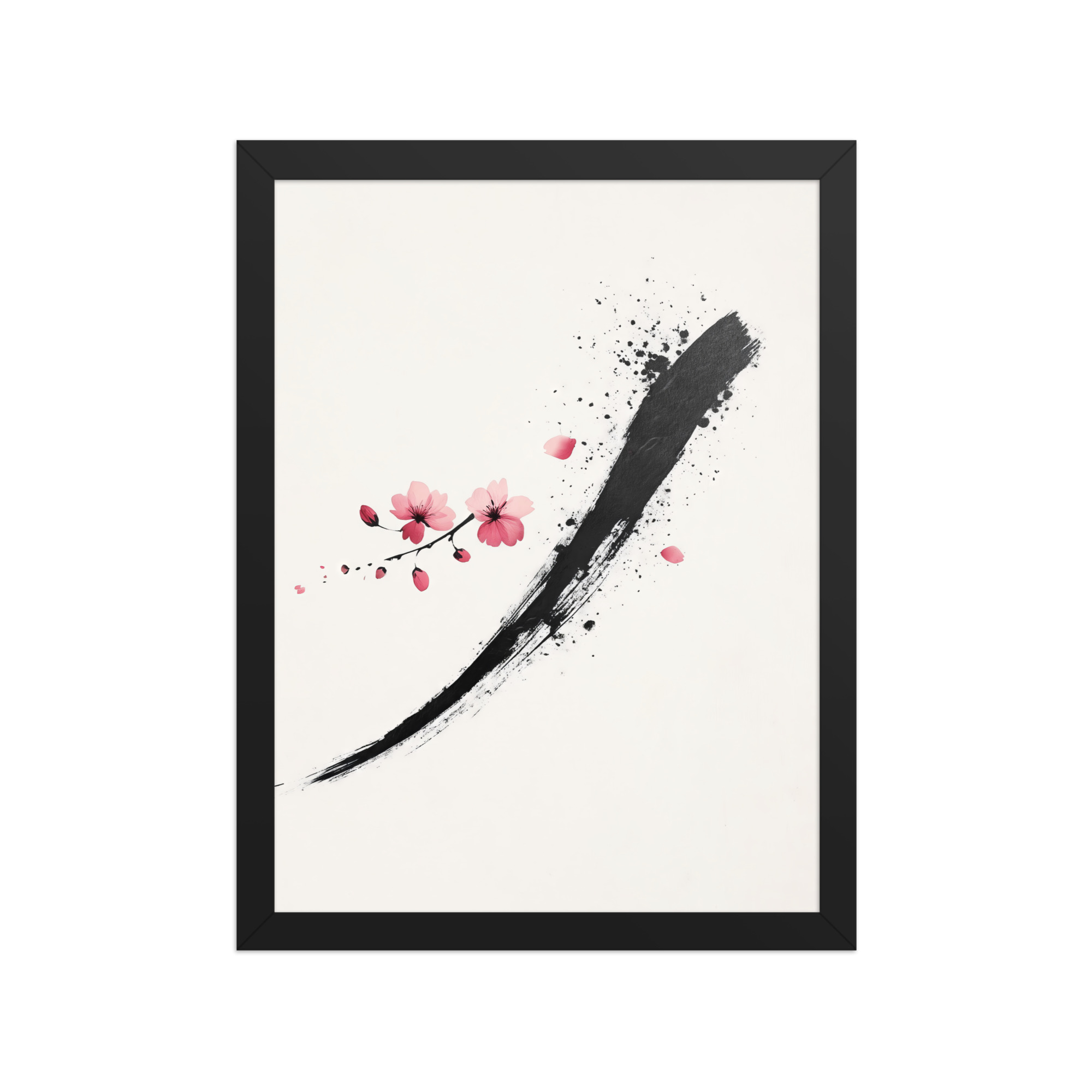 Zen Blossom Stroke — Minimal Cherry Blossom Sumi-e Brush Wall Art — Framed Poster - Image 3
