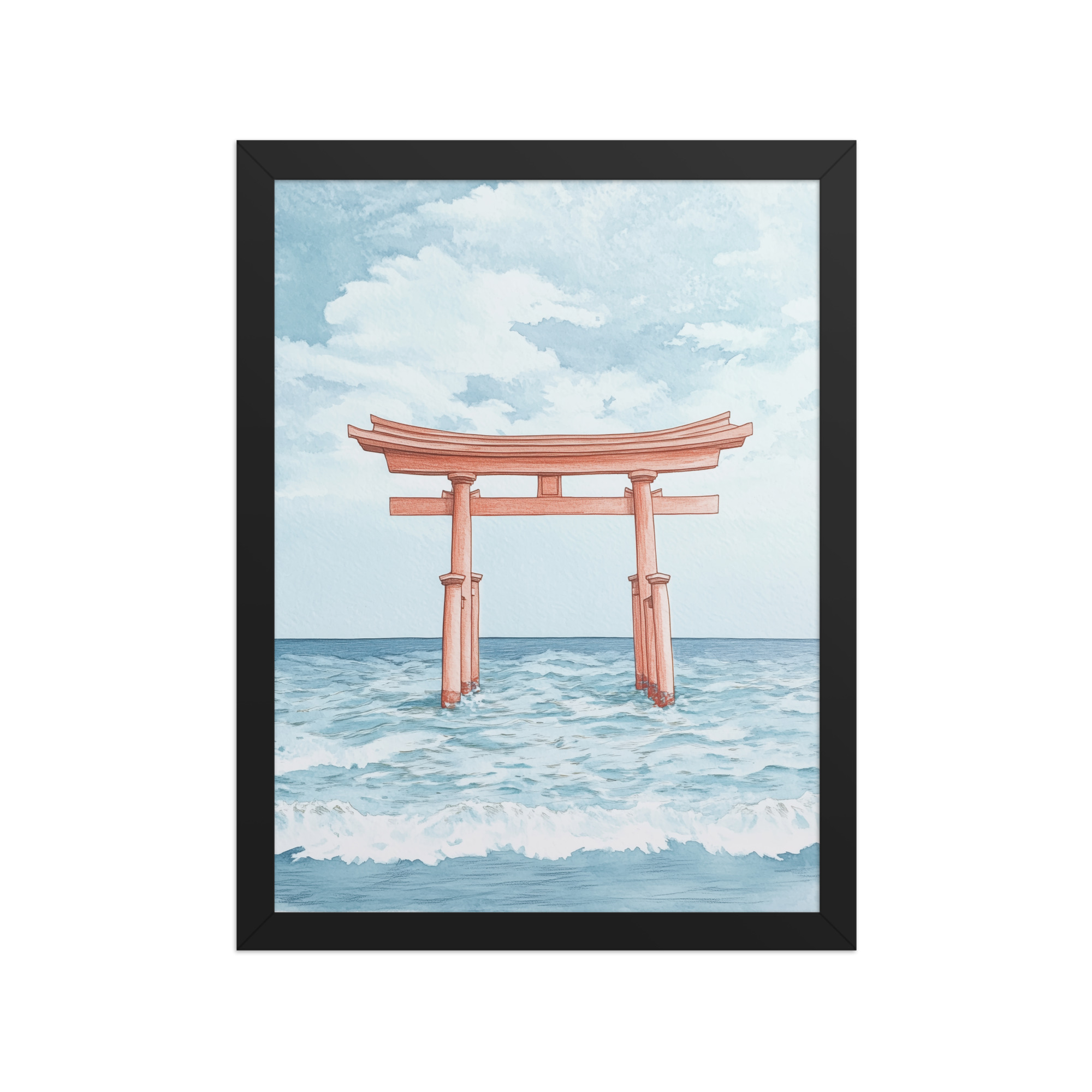 Torii Gate Waves — Coastal Shinto Shrine Wall Decor — Framed Poster - Image 4
