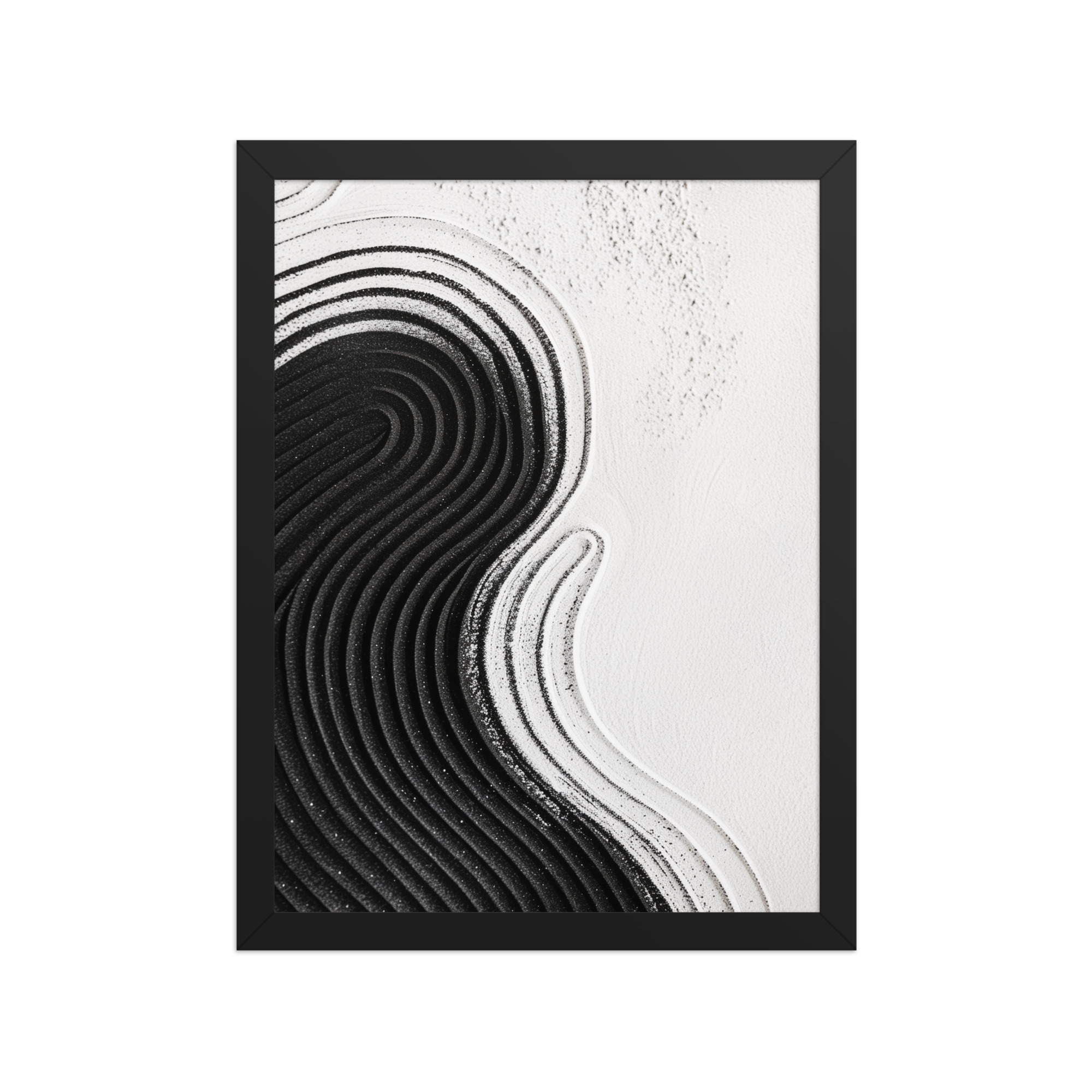 Black & White Ripple – Abstract Zen Sand Pattern Wall Art – Framed Poster - Image 4
