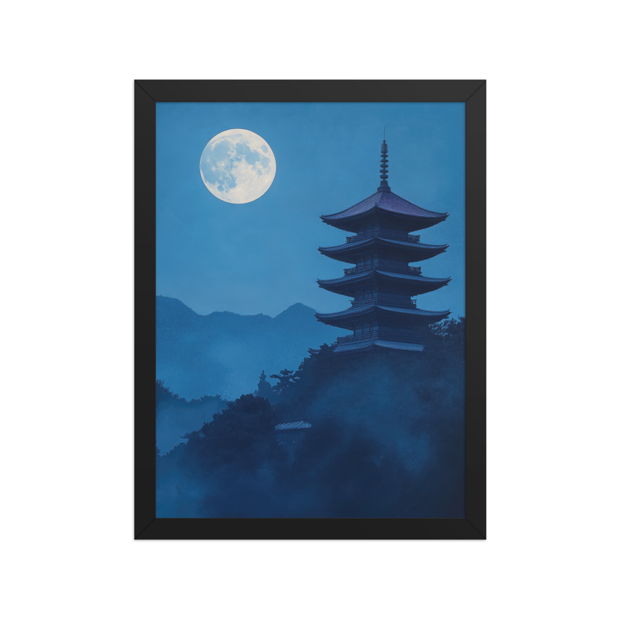 Twilight Pagoda Stillness — Moonlit Temple Wall Decor — Framed Poster - Image 3