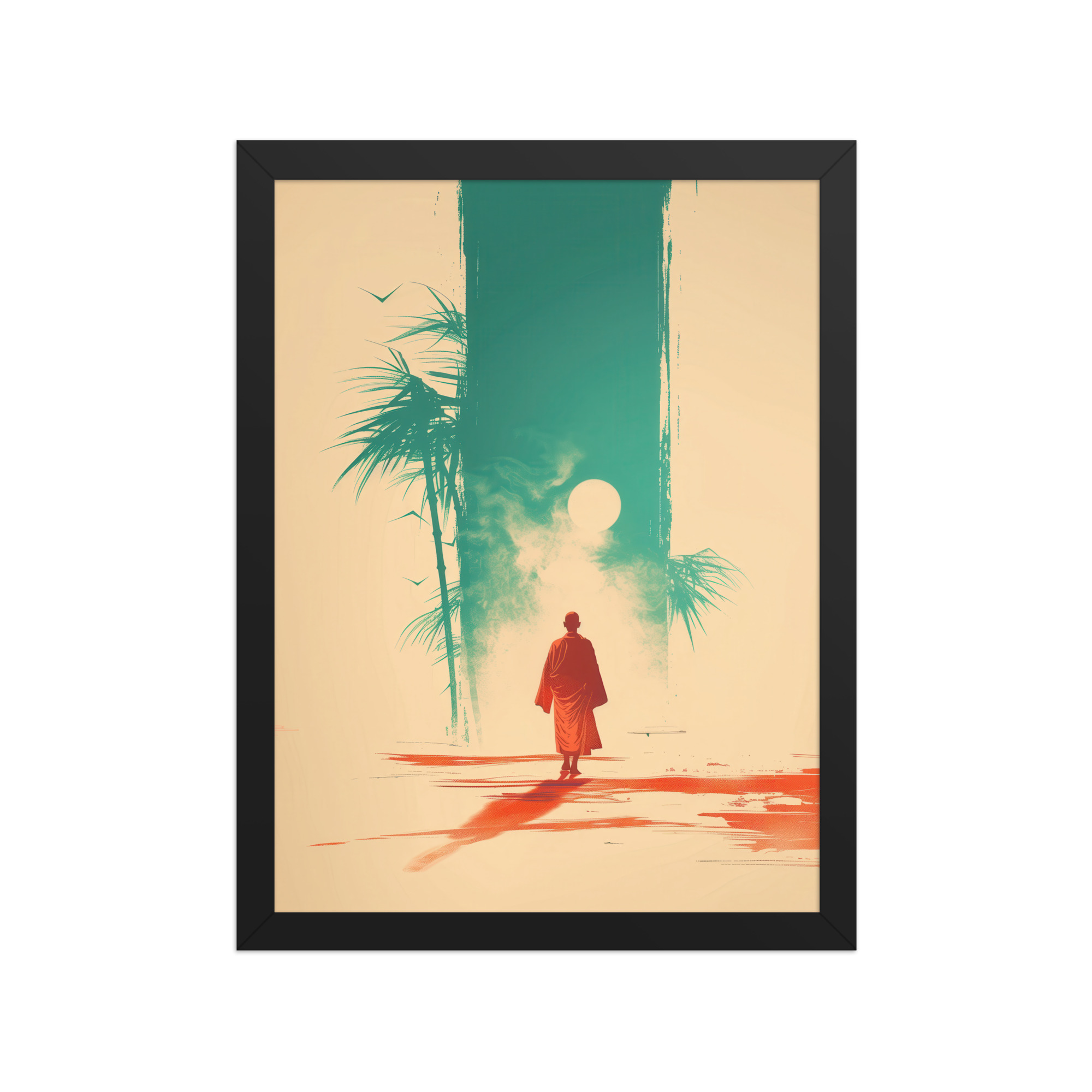 Solitary Monk – Bamboo Journey Japandi Zen Wall Art – Framed Poster - Image 4