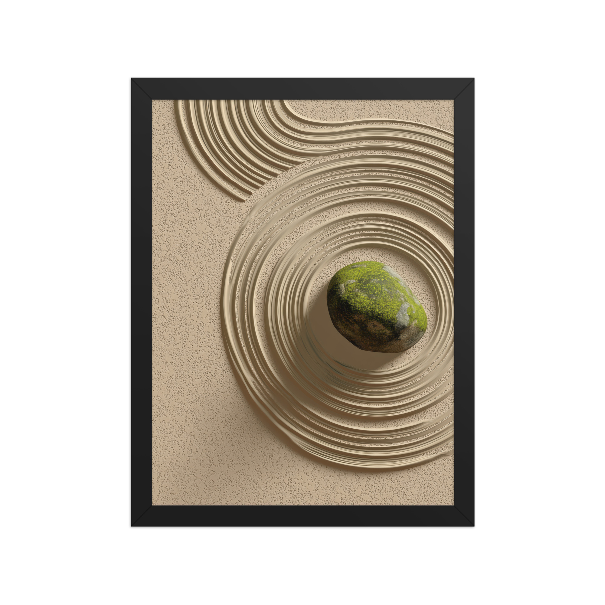 Zen Garden Harmony – Moss Stone I Minimal Wall Art – Framed Poster - Image 4